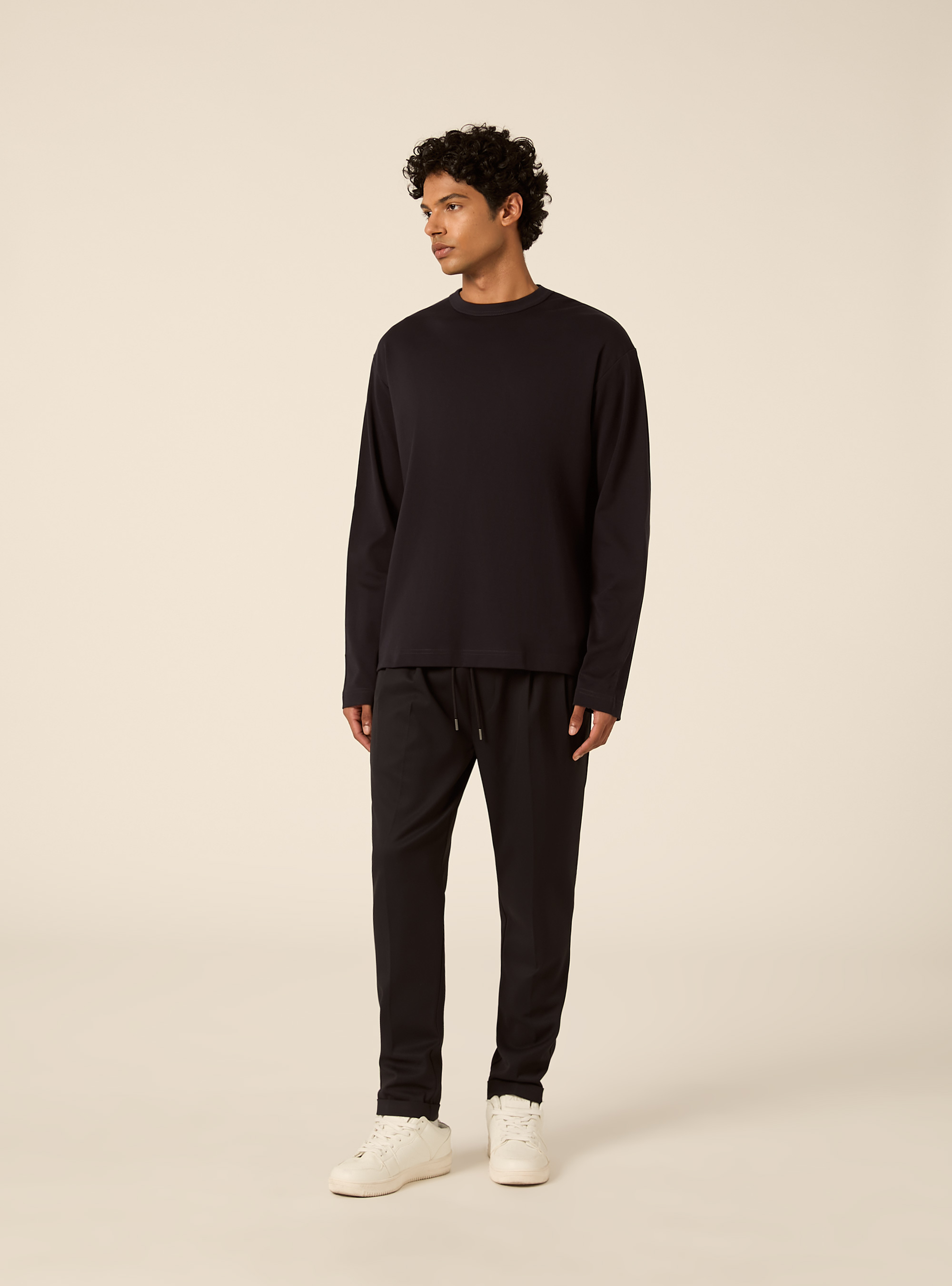 T-shirt a maniche lunghe in jersey interlock, NA1 NAVY DARK