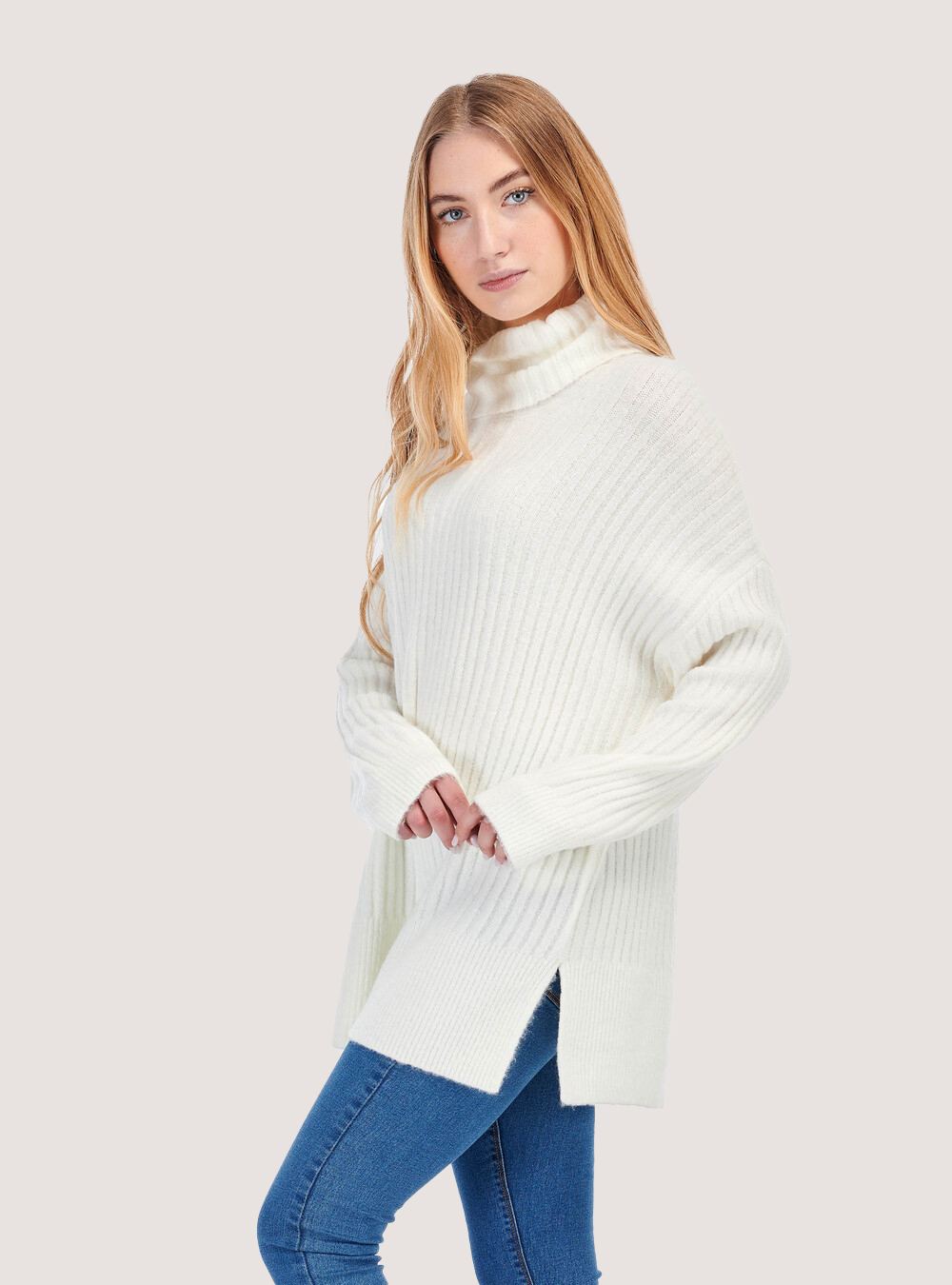 Jersey oversize de cuello alto, BLANCO
