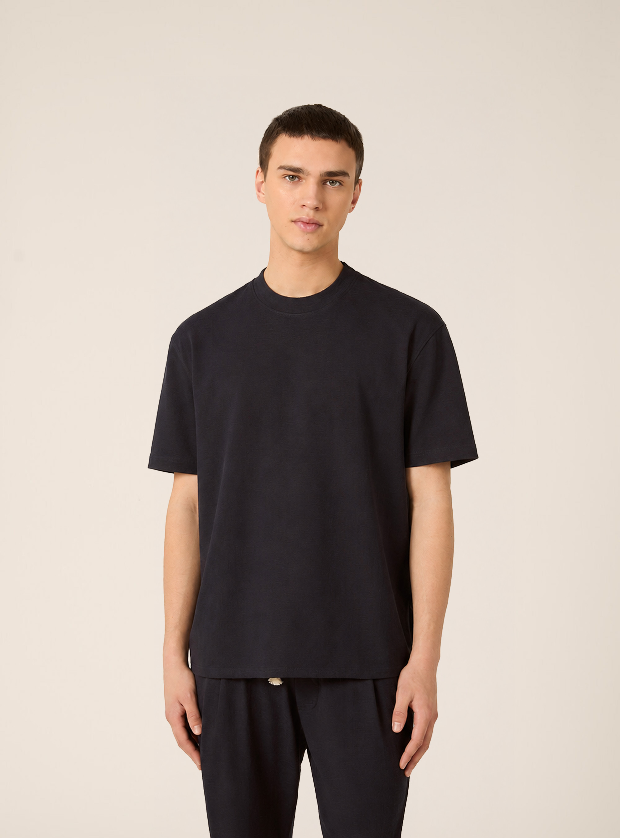 Oversized Textured T-Shirt with Side Slits, NA1 NAVY DARK