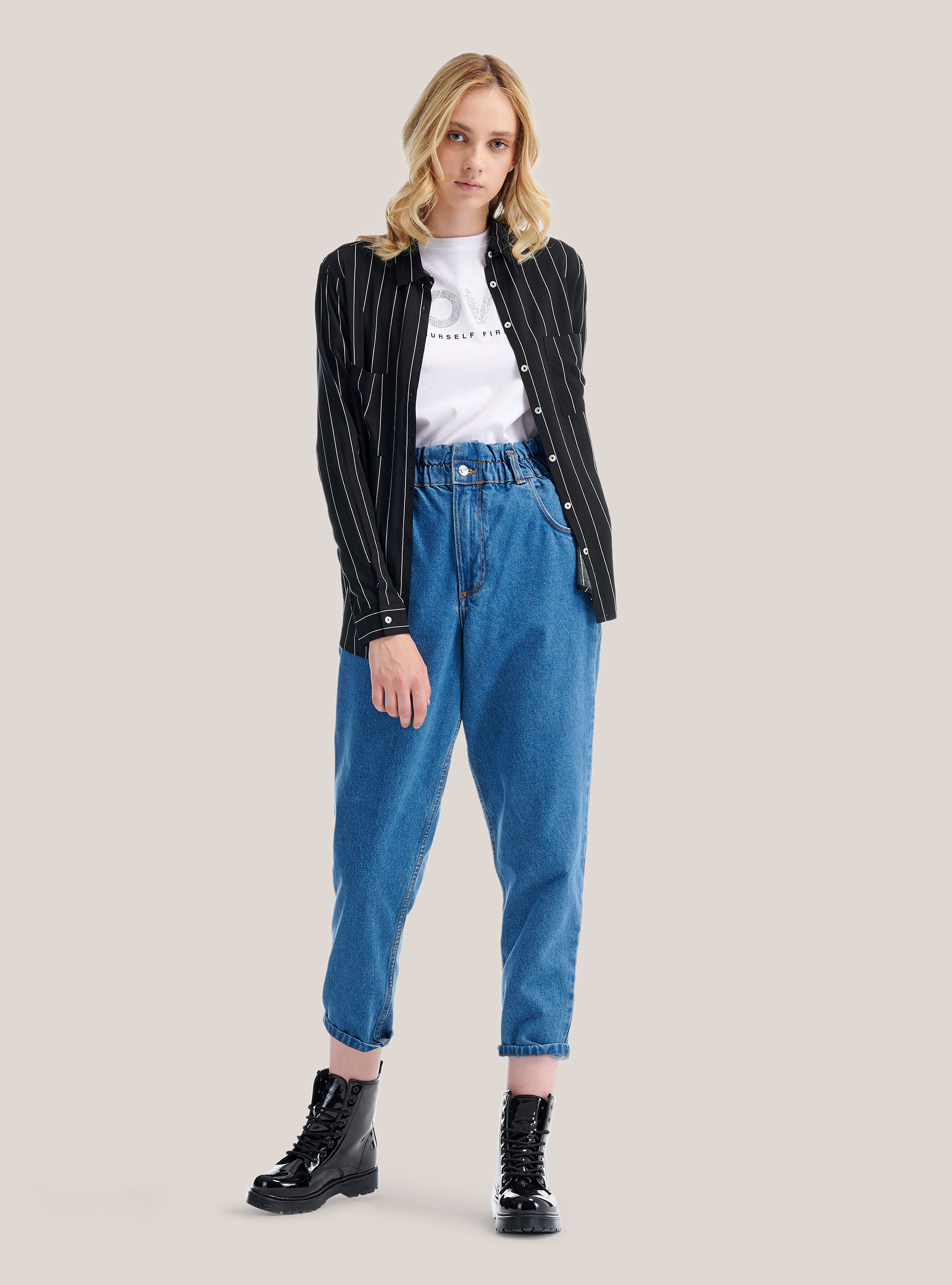 Chemise ray&eacute;e, C101 BLACK