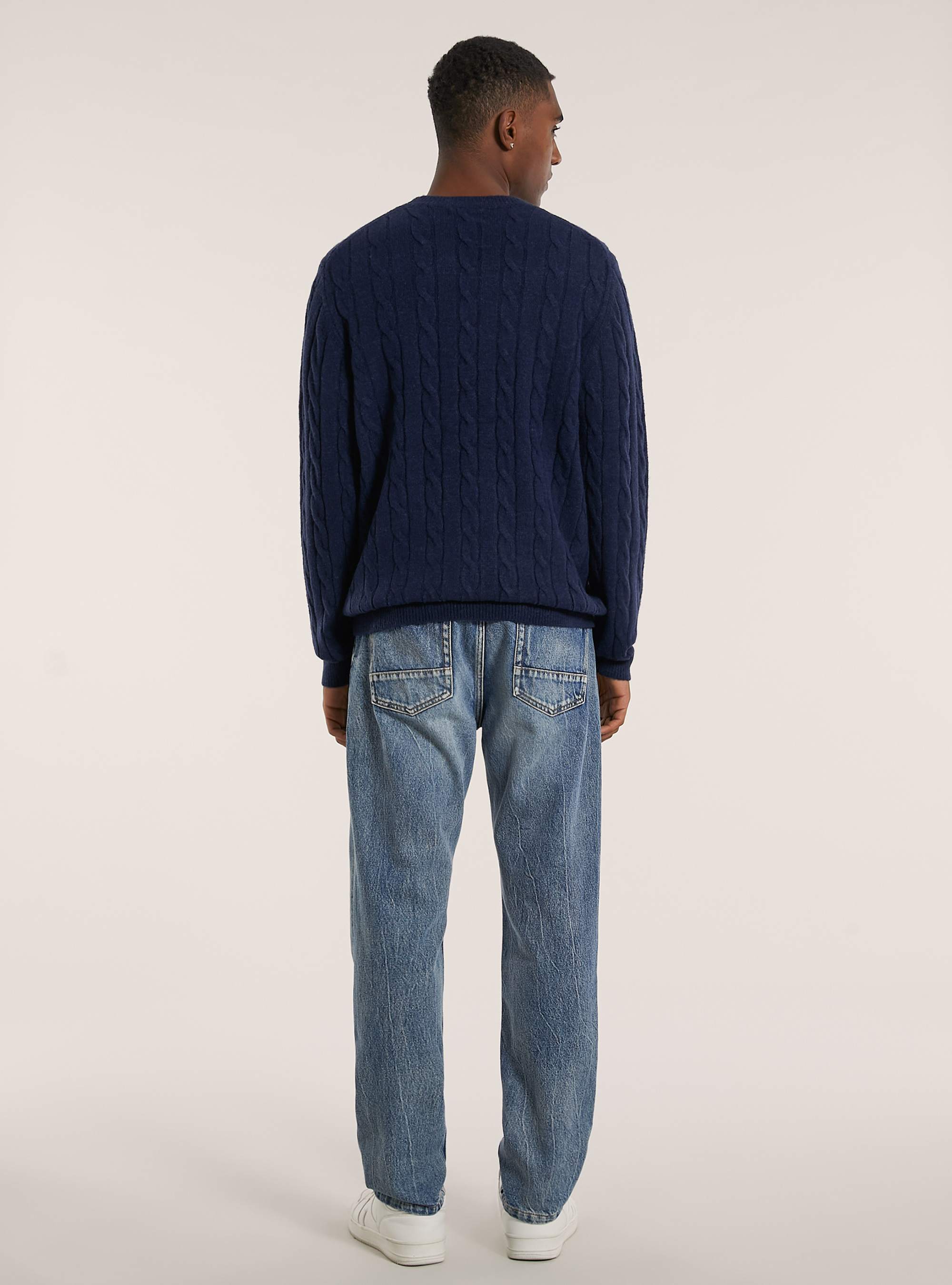 Pullover morbido a trecce, MBL2 BLUE MEL MED