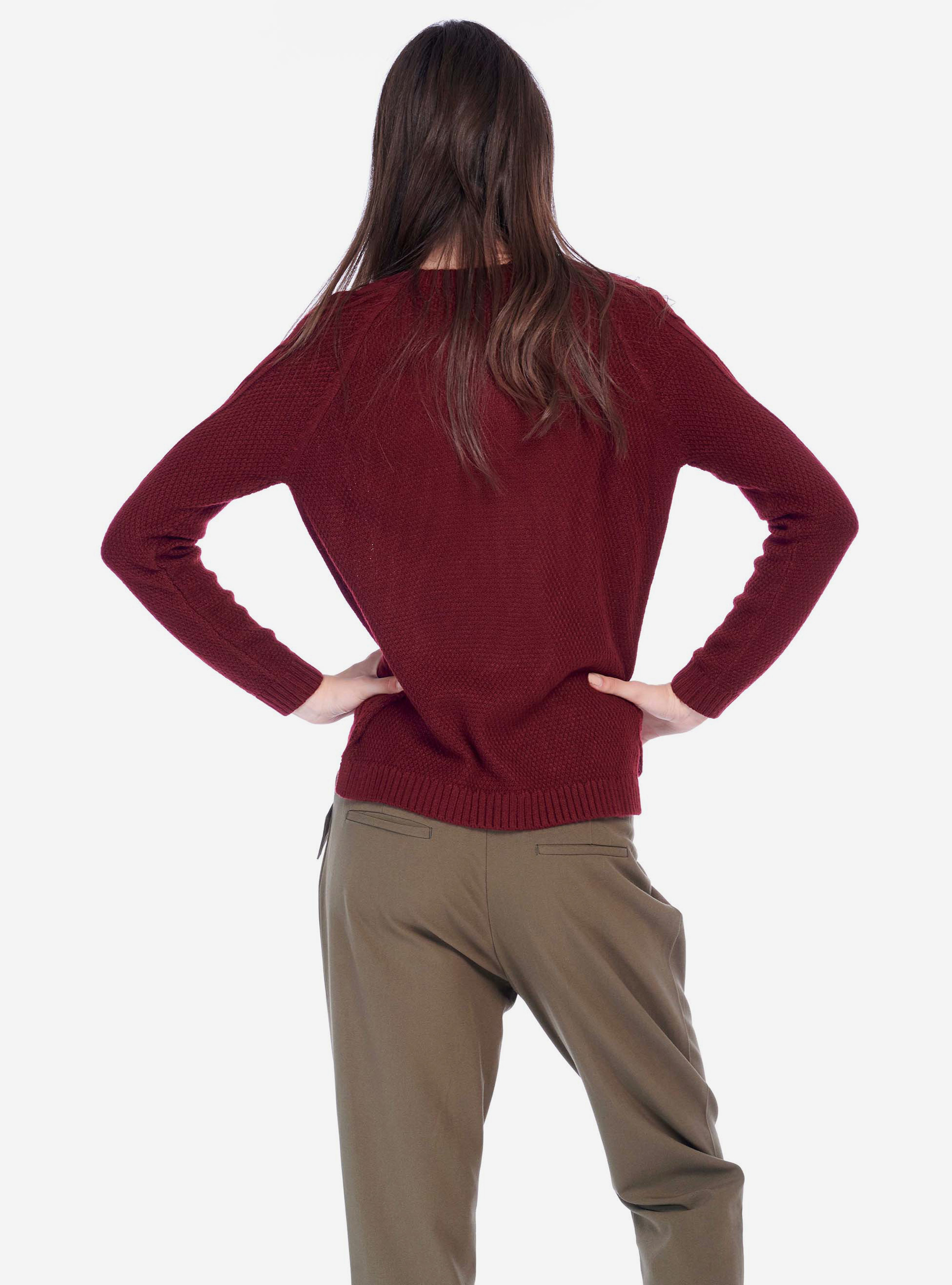 Pull large &agrave; col large en maille torsad&eacute;e, C326 BORDEAUX