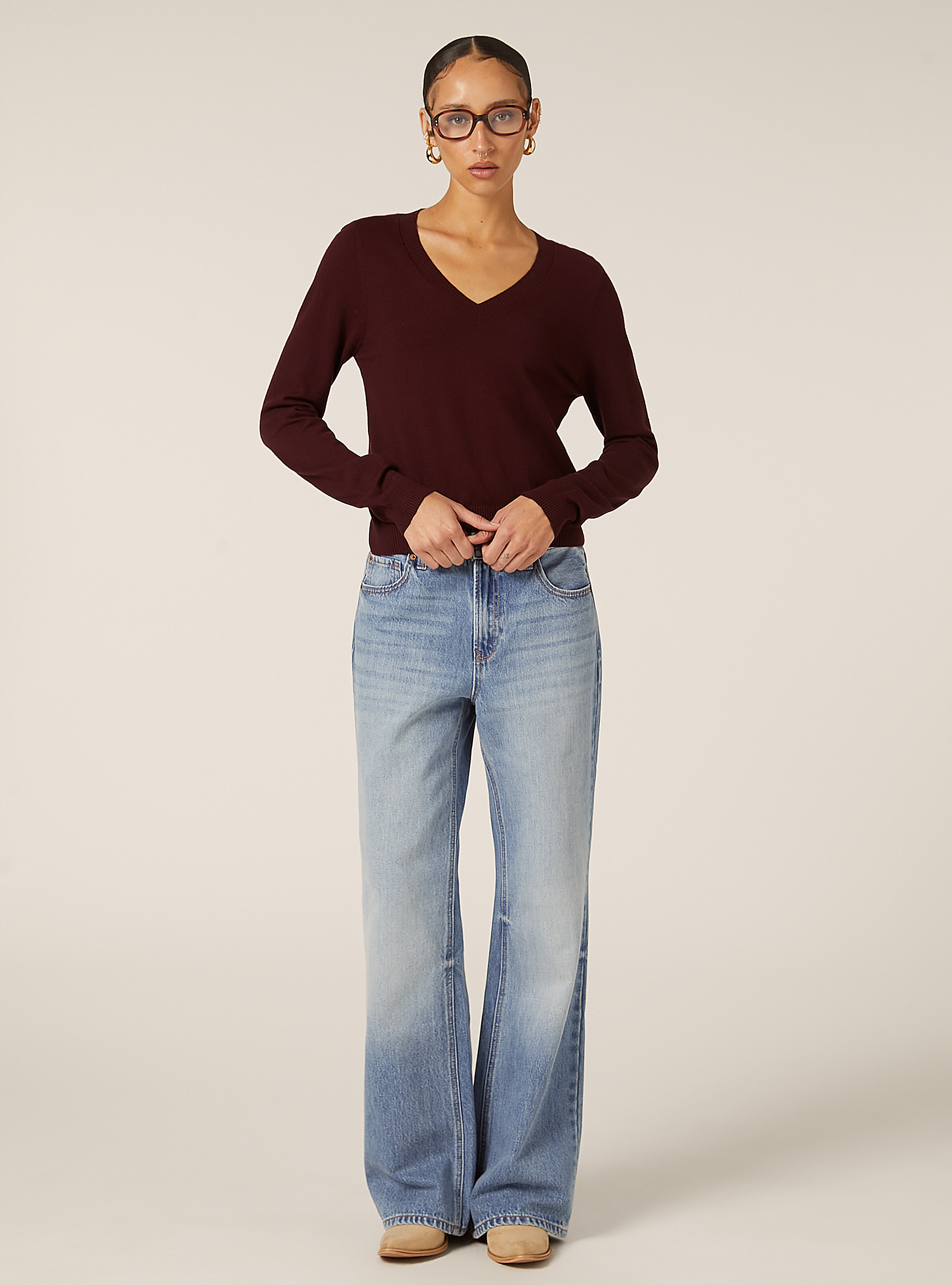Boxy fit V-neck pullover, BO1 BORDEAUX DARK
