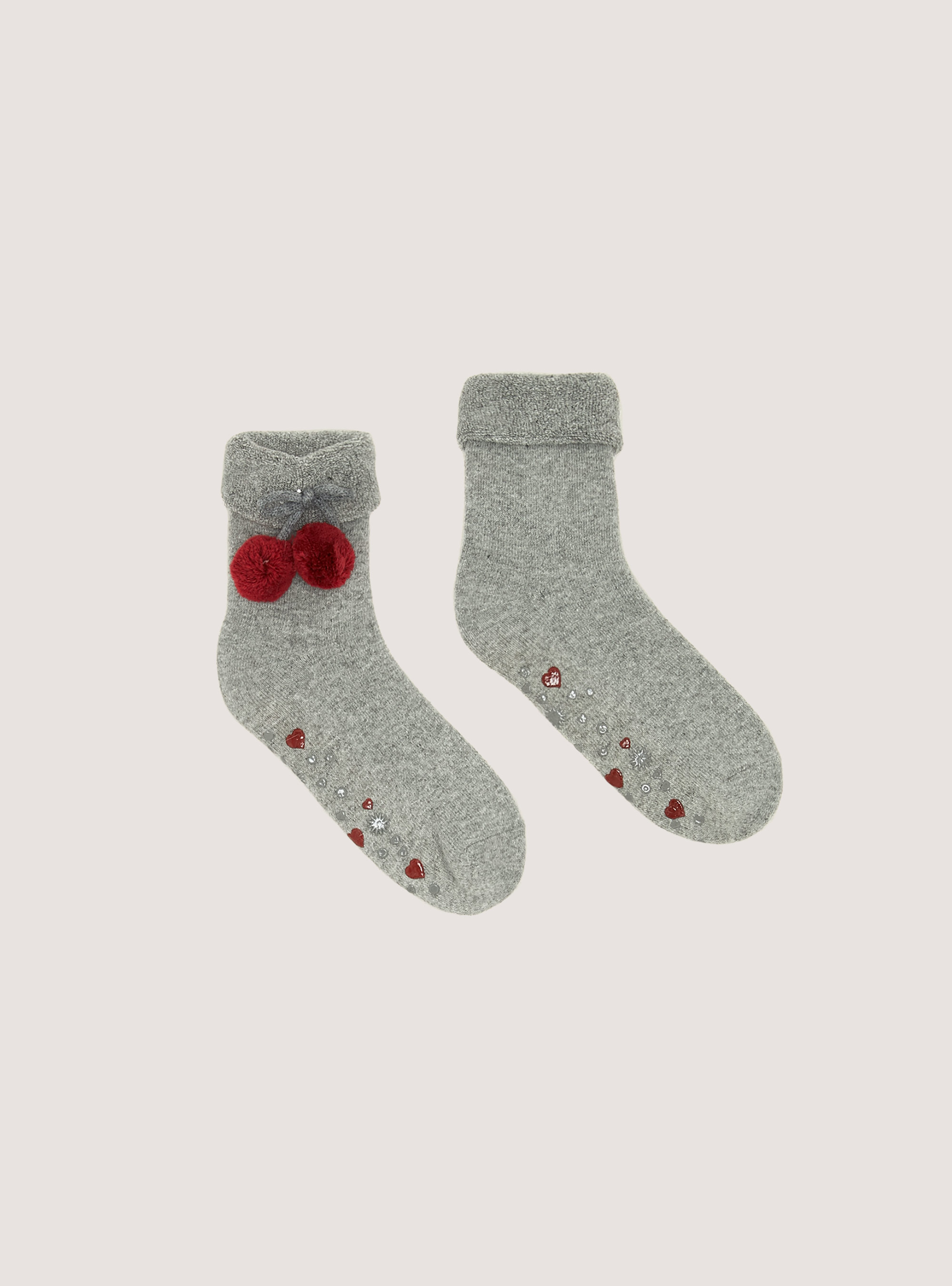 Slip-on socks with pom-poms, GY1 GREY DARK