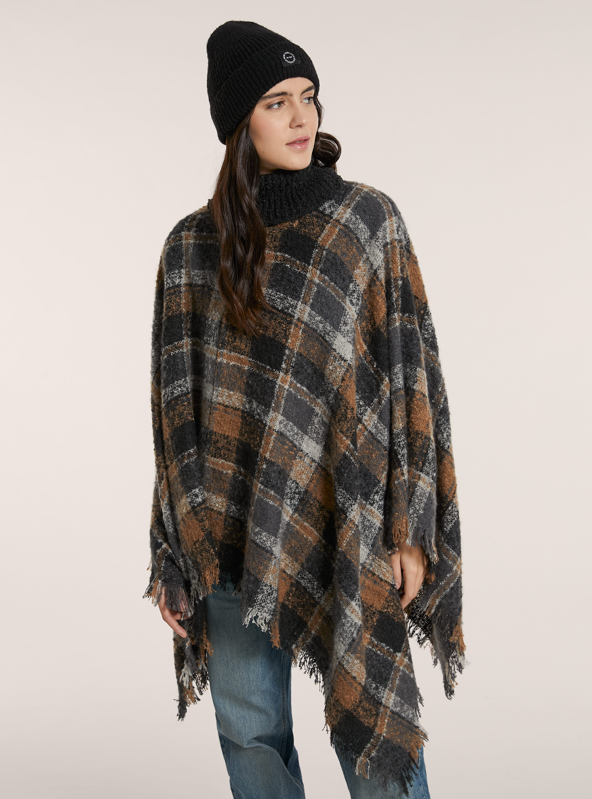 Poncho collo alto fantasia a quadri, QUADRI