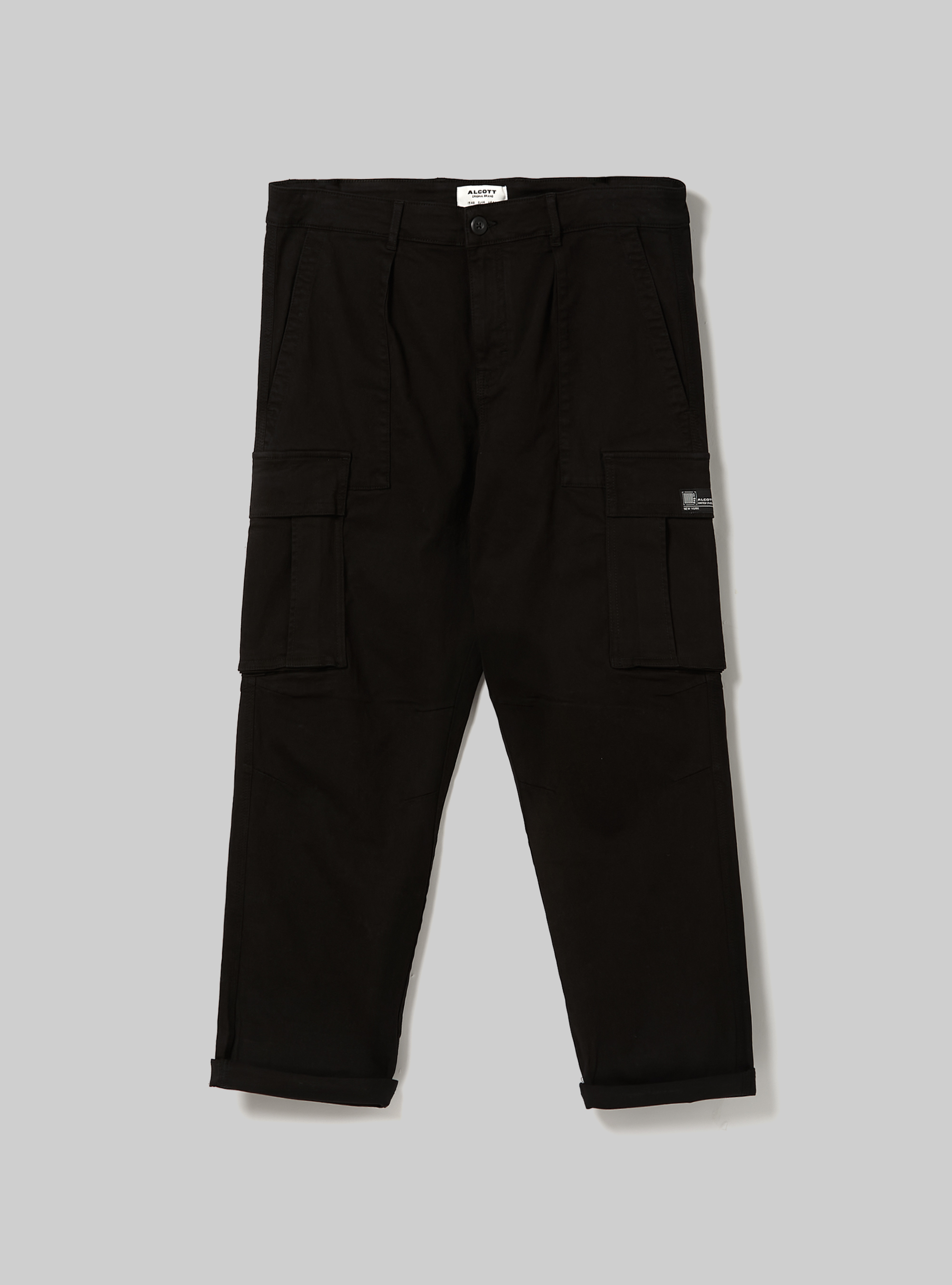 Pantaloni cargo relaxed in twill stretch, BK1 BLACK