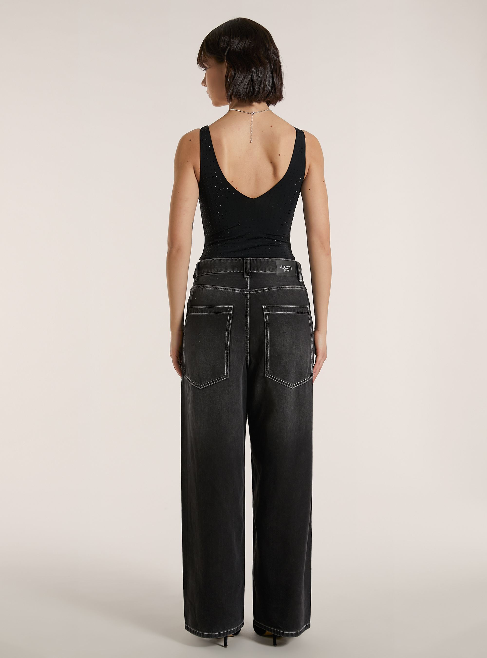 Body in poliammide con strass, BK1 BLACK