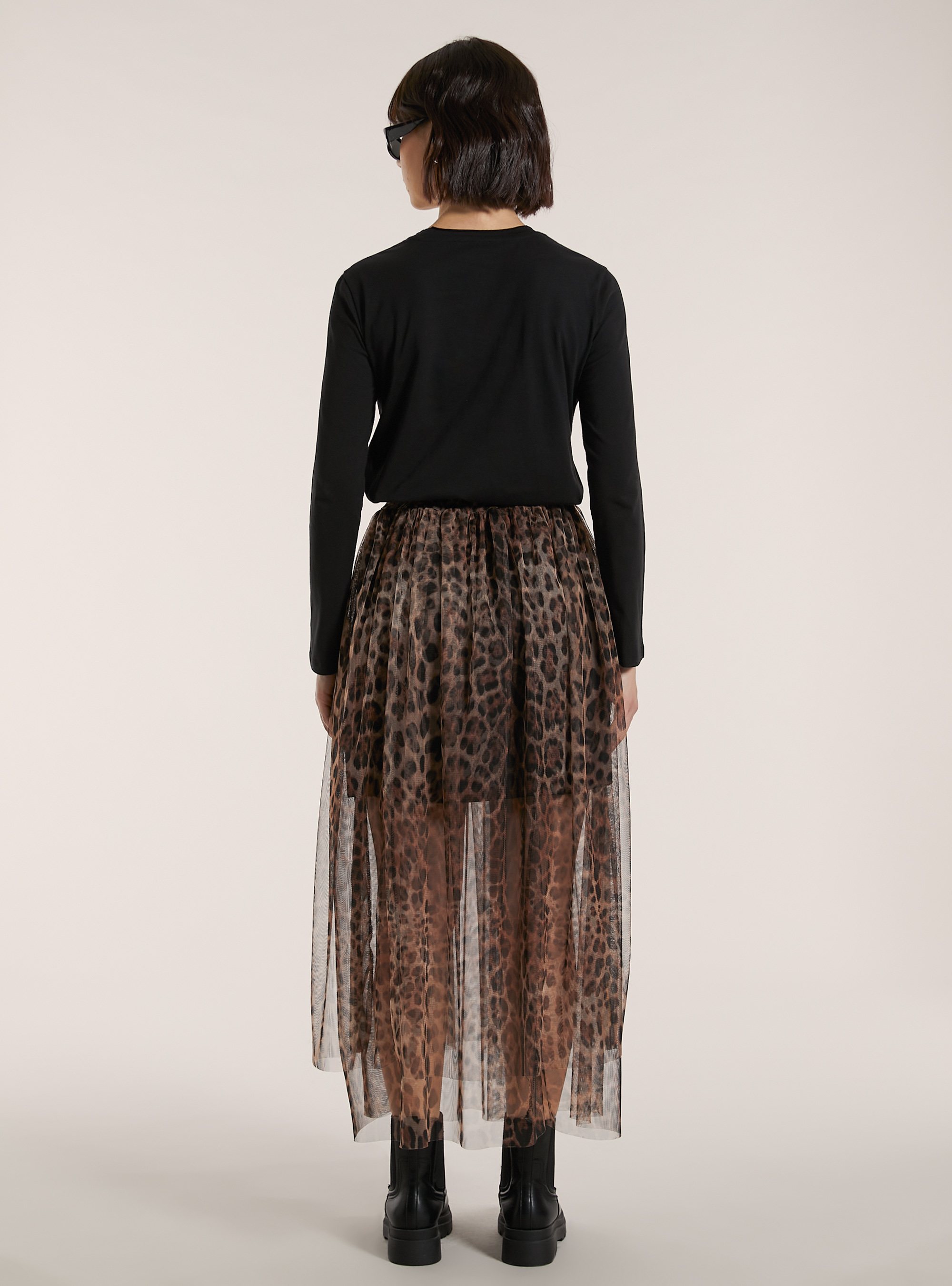 Gonna lunga animalier con bande laterali, ANIMALIER BROWN