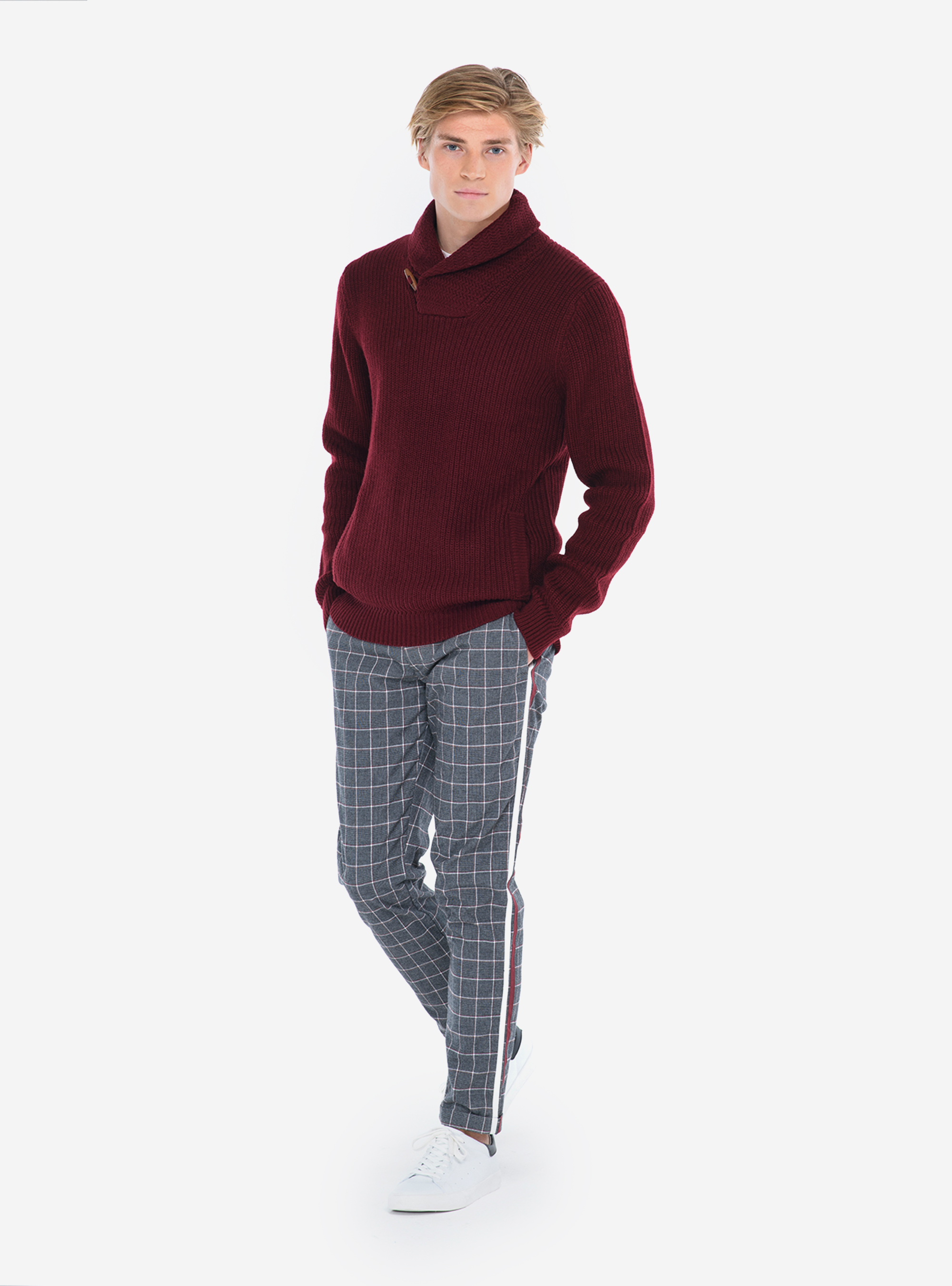 PULLOVER WITH SHAWL COLLAR, BORDEAUX