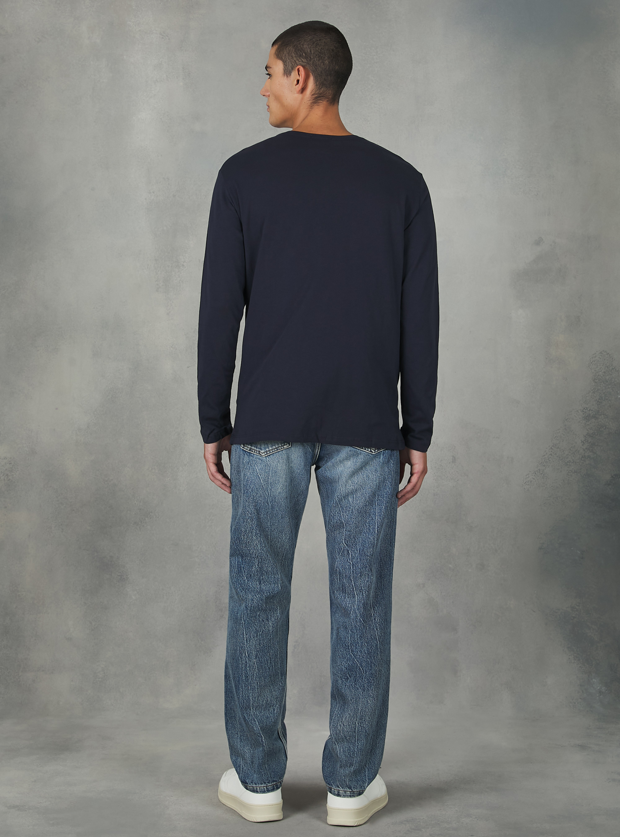 T-shirt en coton &agrave; manches longues, BL1 BLUE DARK