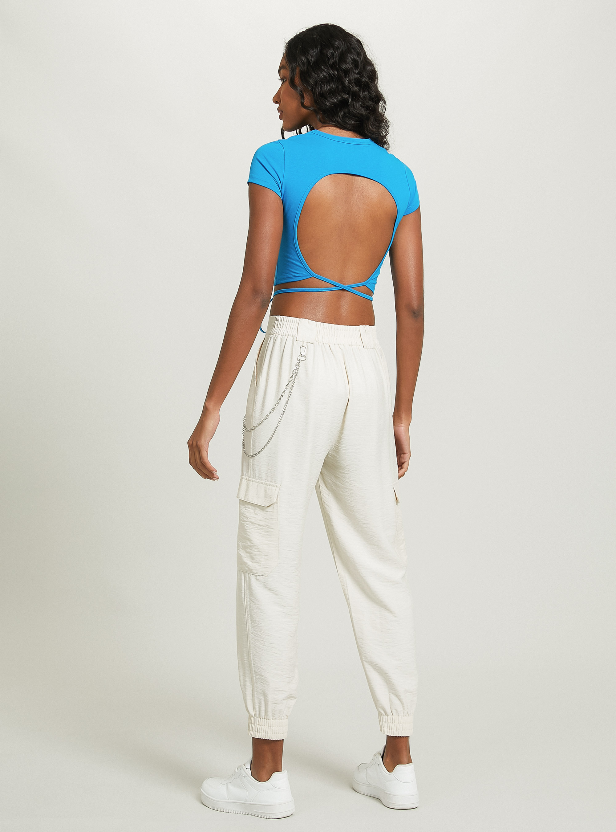 Cropped lace up t-shirt, RY2 ROYALE MEDIUM