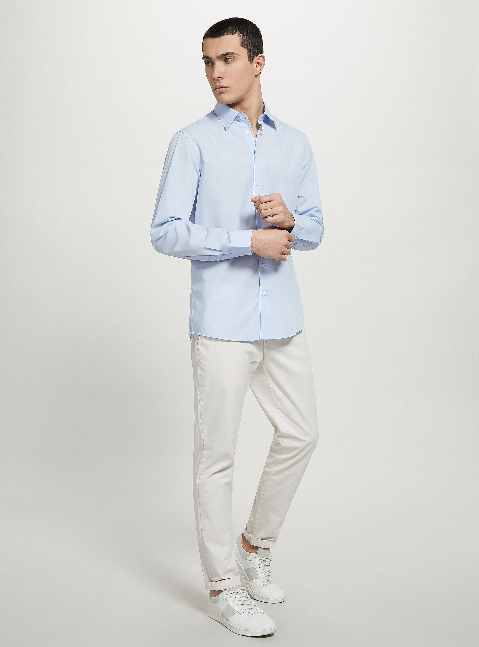 Plain-coloured long-sleeved shirt, AZ1 AZURE DARK