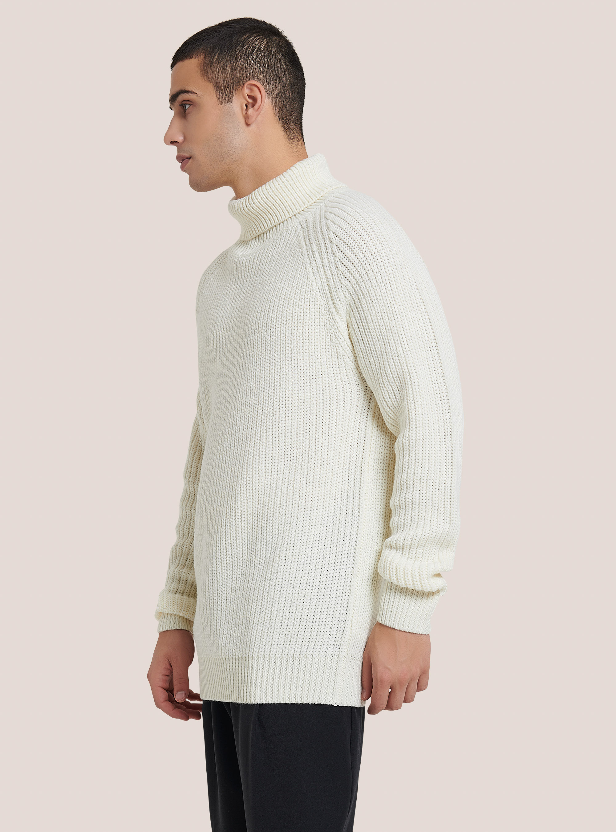 Pullover caldo collo alto a coste inglesi, WH2 WHITE