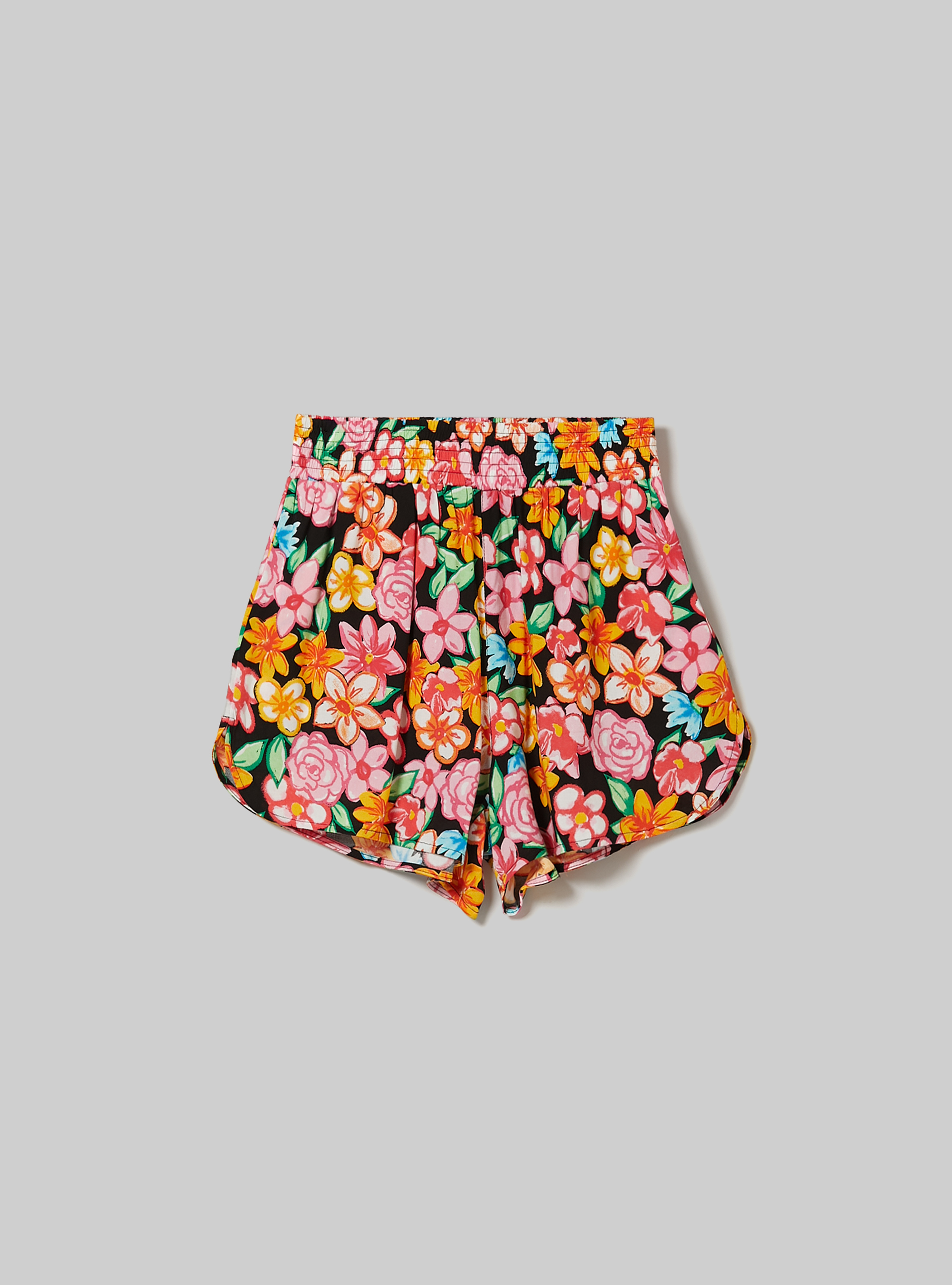 Shorts with floral print, BK1 BLACK