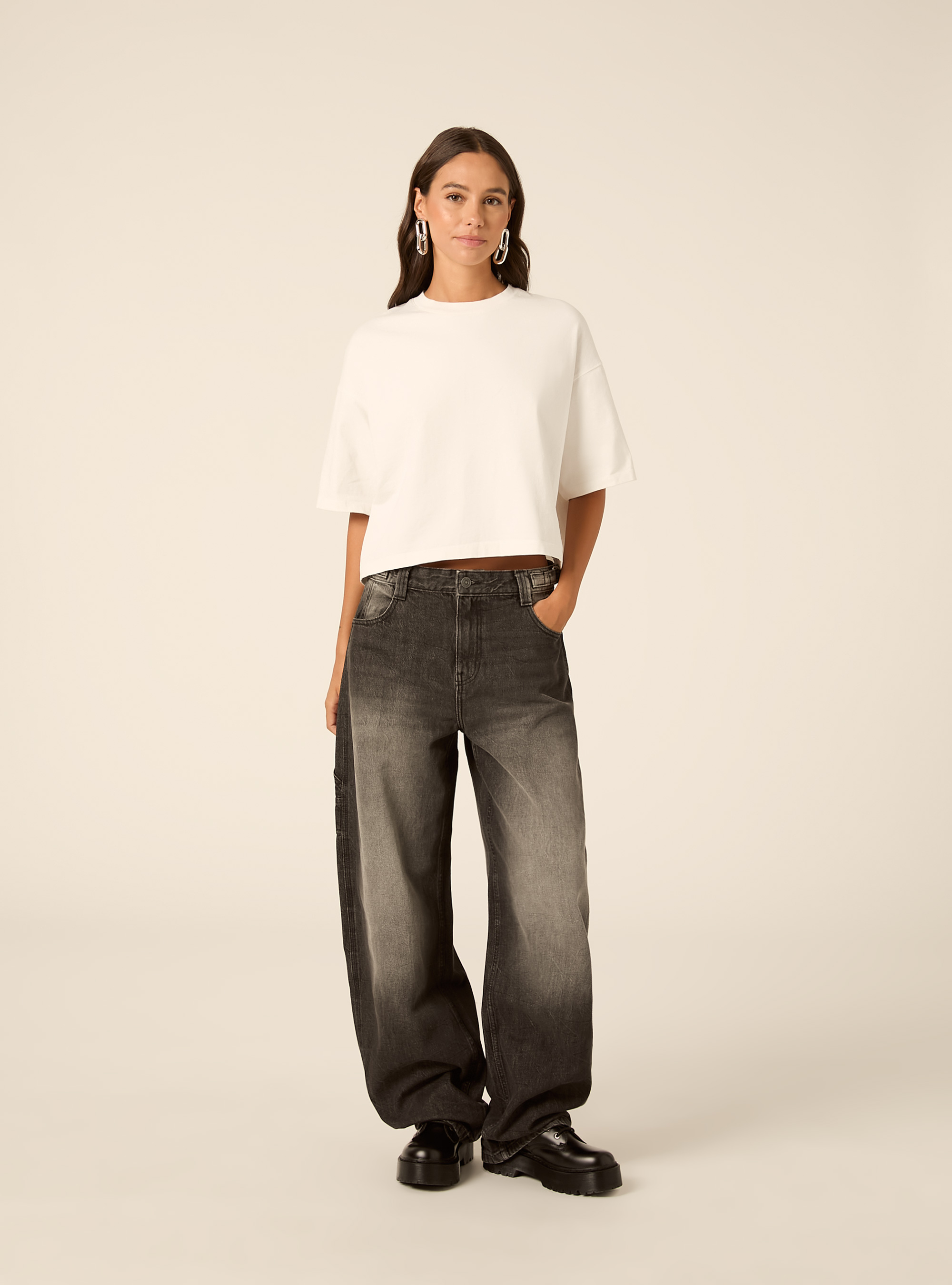 Jeans balloon carpenter con vita regolabile, D000 BLACK