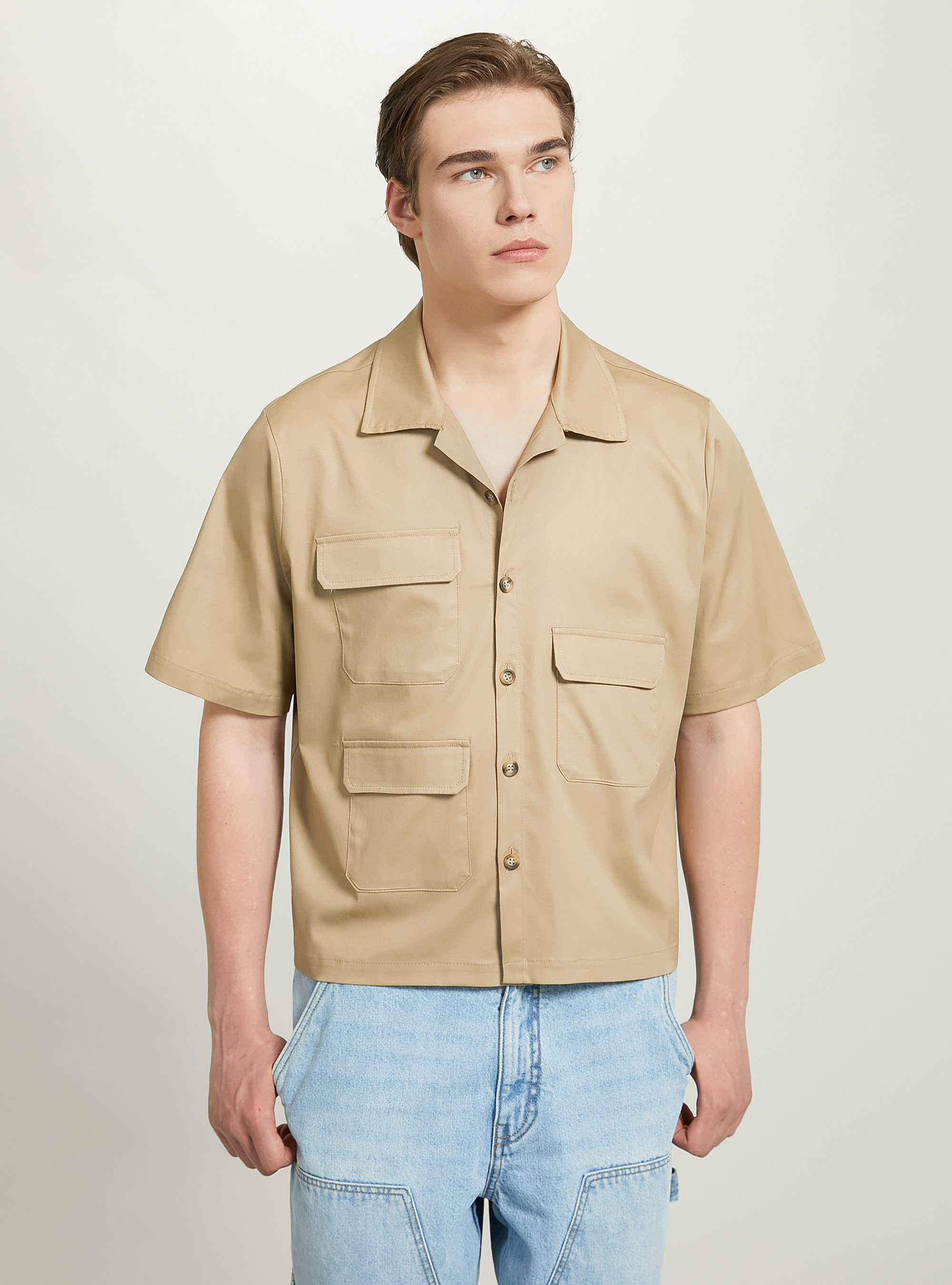 Cotton shirt with large pockets, BG2 BEIGE MEDIUM