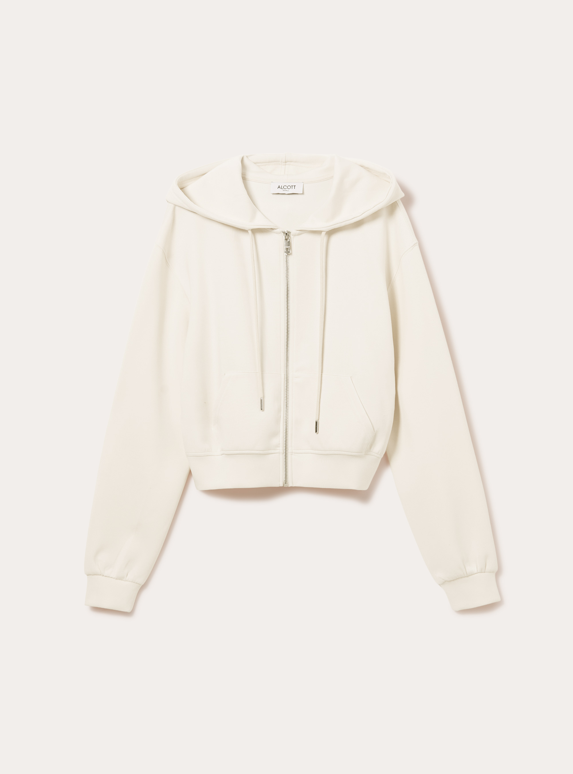 Sweat-shirt zippé court au toucher doux, CR3 CREAM LIGHT