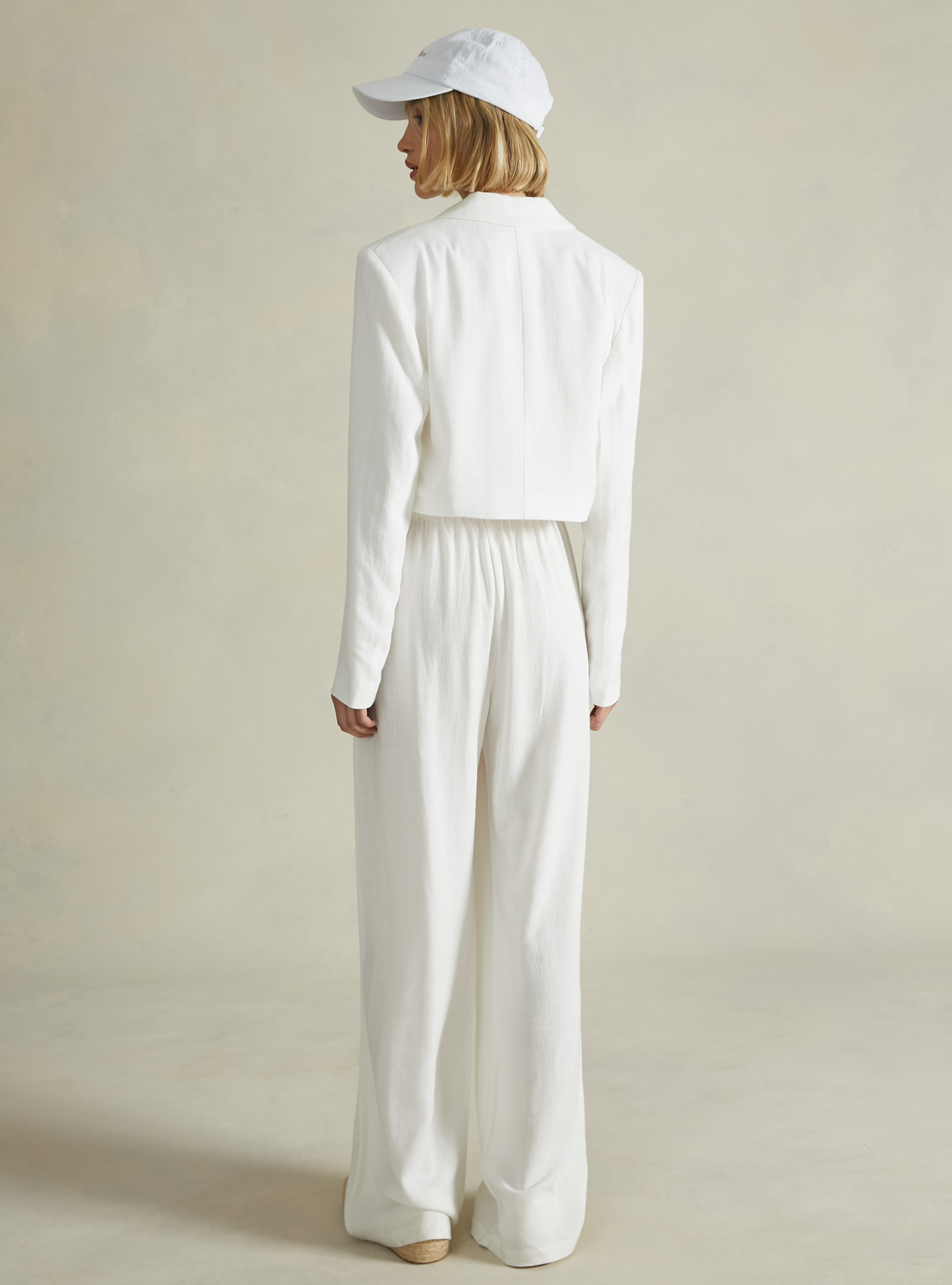 Blazer court en lin mélange, WH2 WHITE