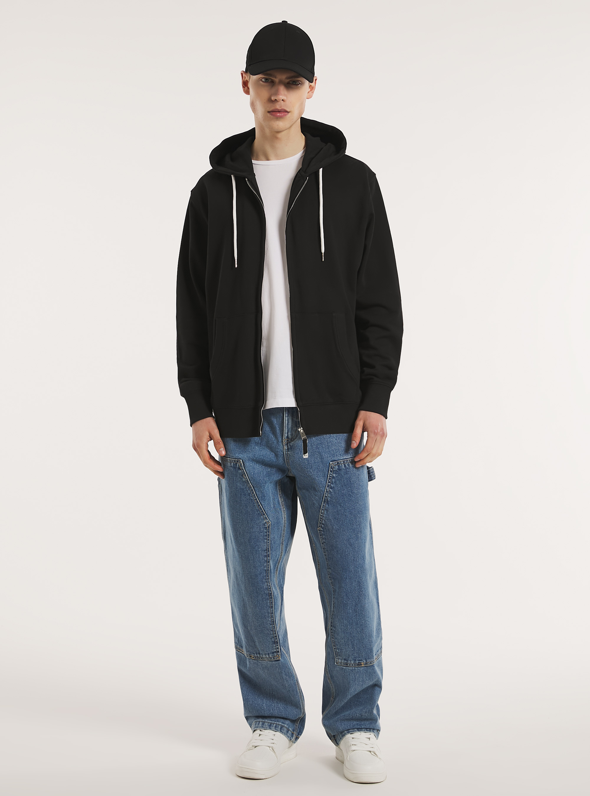 Cotton zip hoodie, BK1 BLACK