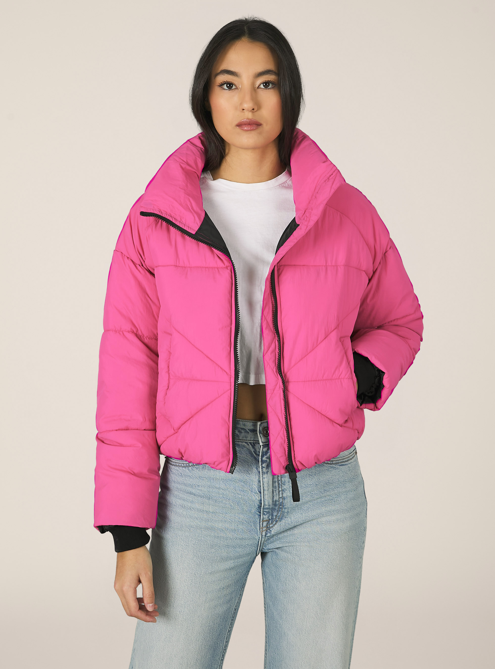 Cropped bomber jacket with recycled padding, FX2 FUXIA MEDIUM