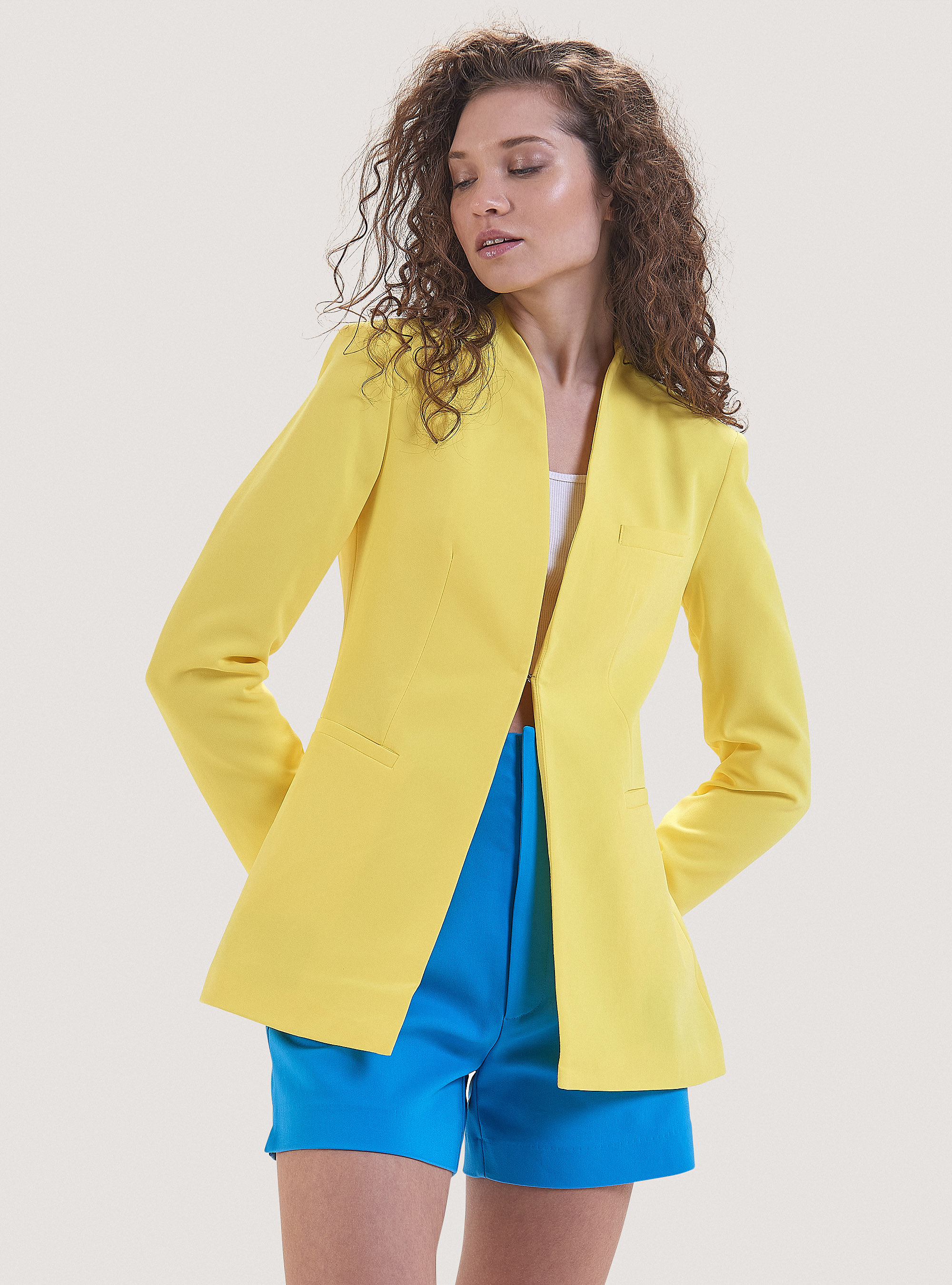 Plain-coloured blazer, YE2 YELLOW MEDIUM