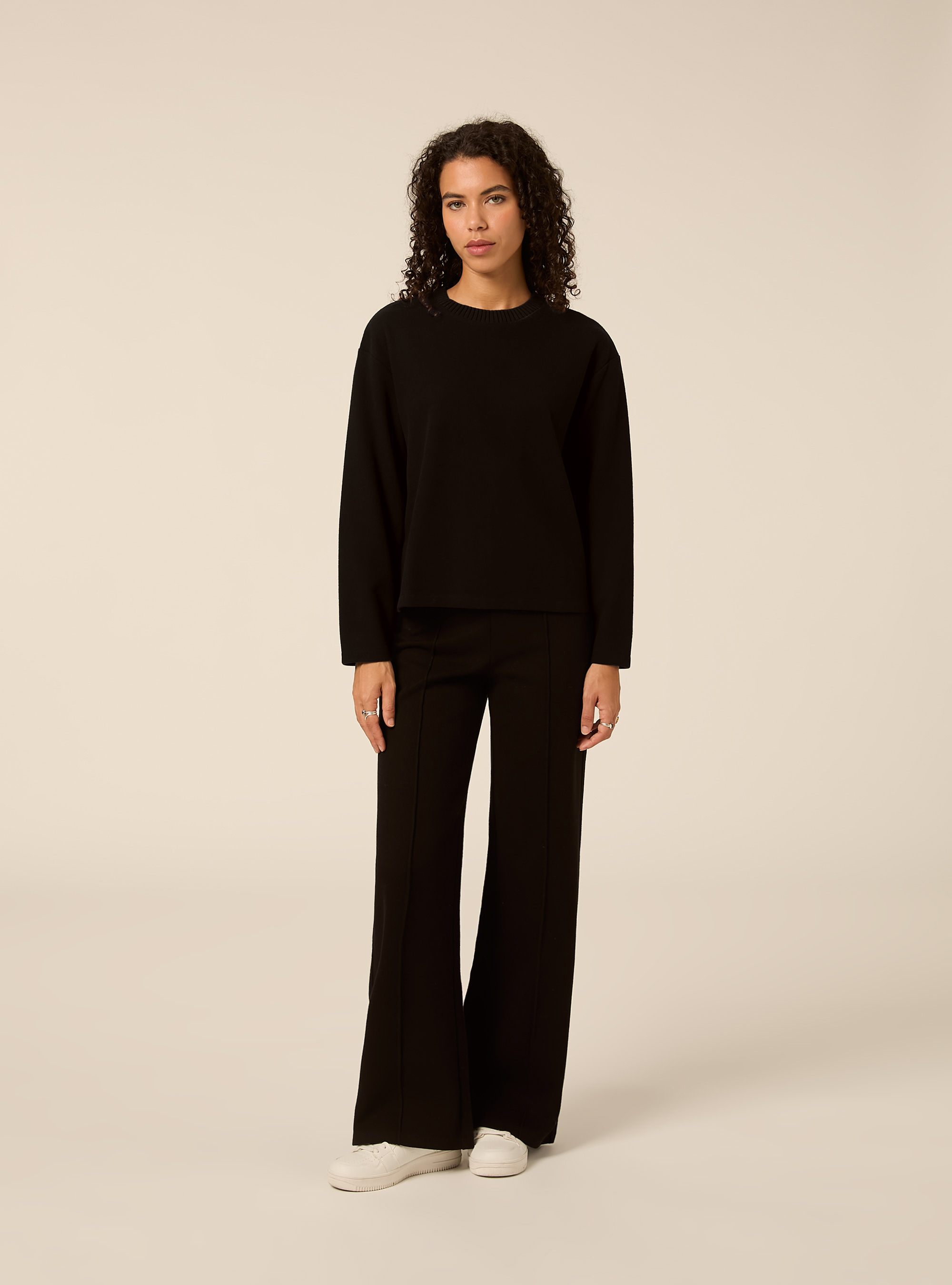 Pantaloni in maglia con nervatura, BK1 BLACK