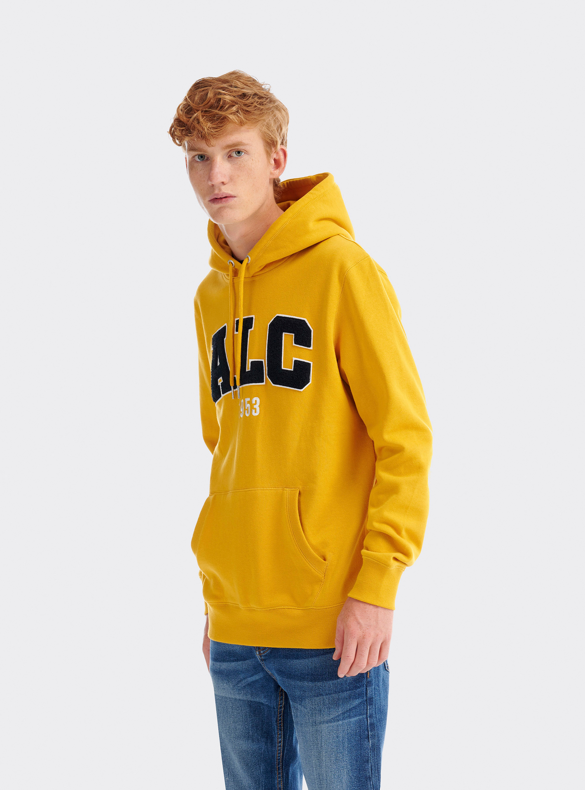 Felpa con cappuccio e logo, SENAPE