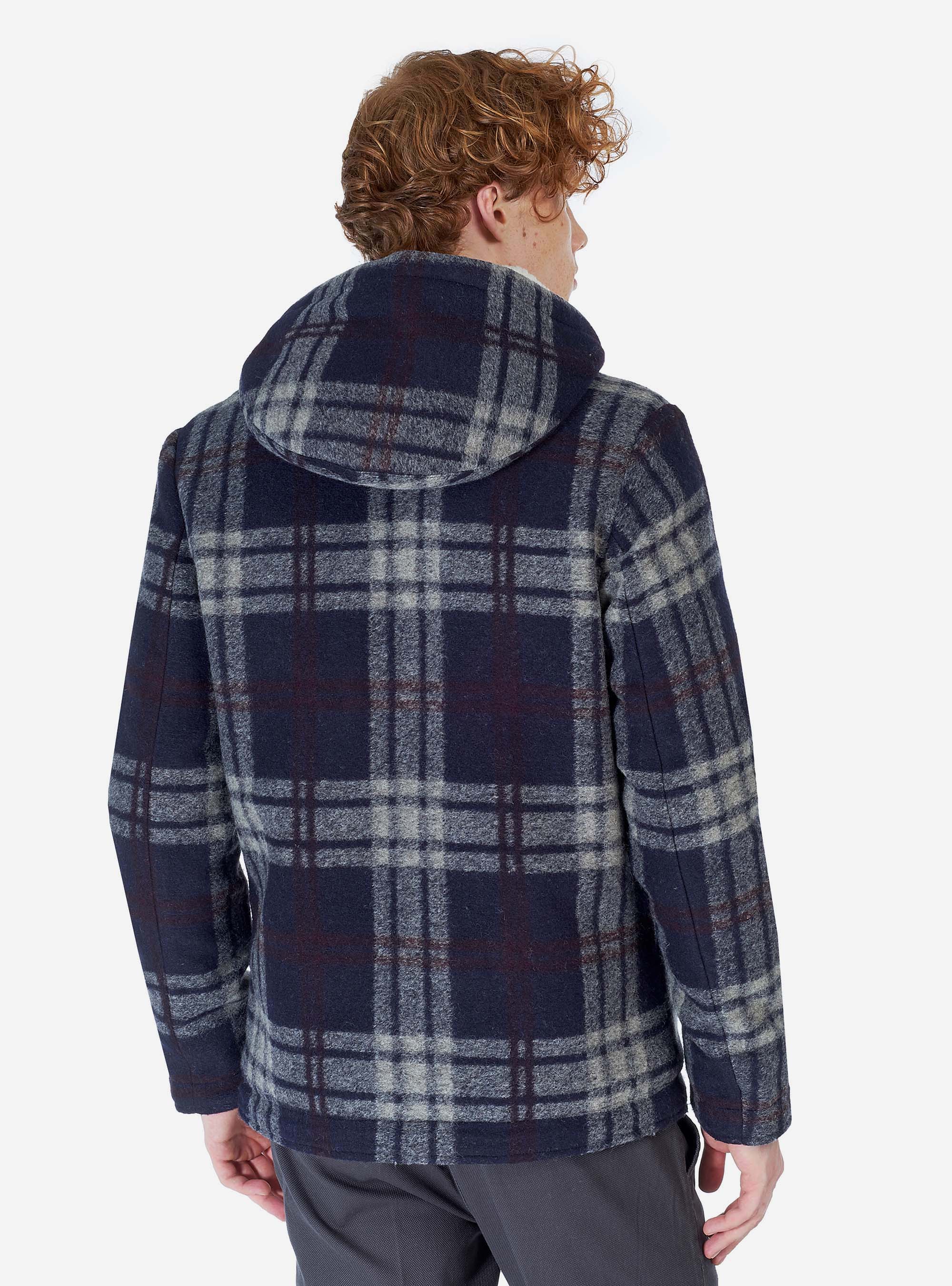 CAZADORA A CUADROS CON INTERIOR EN PIEL DE OVEJA, AZUL MARINO