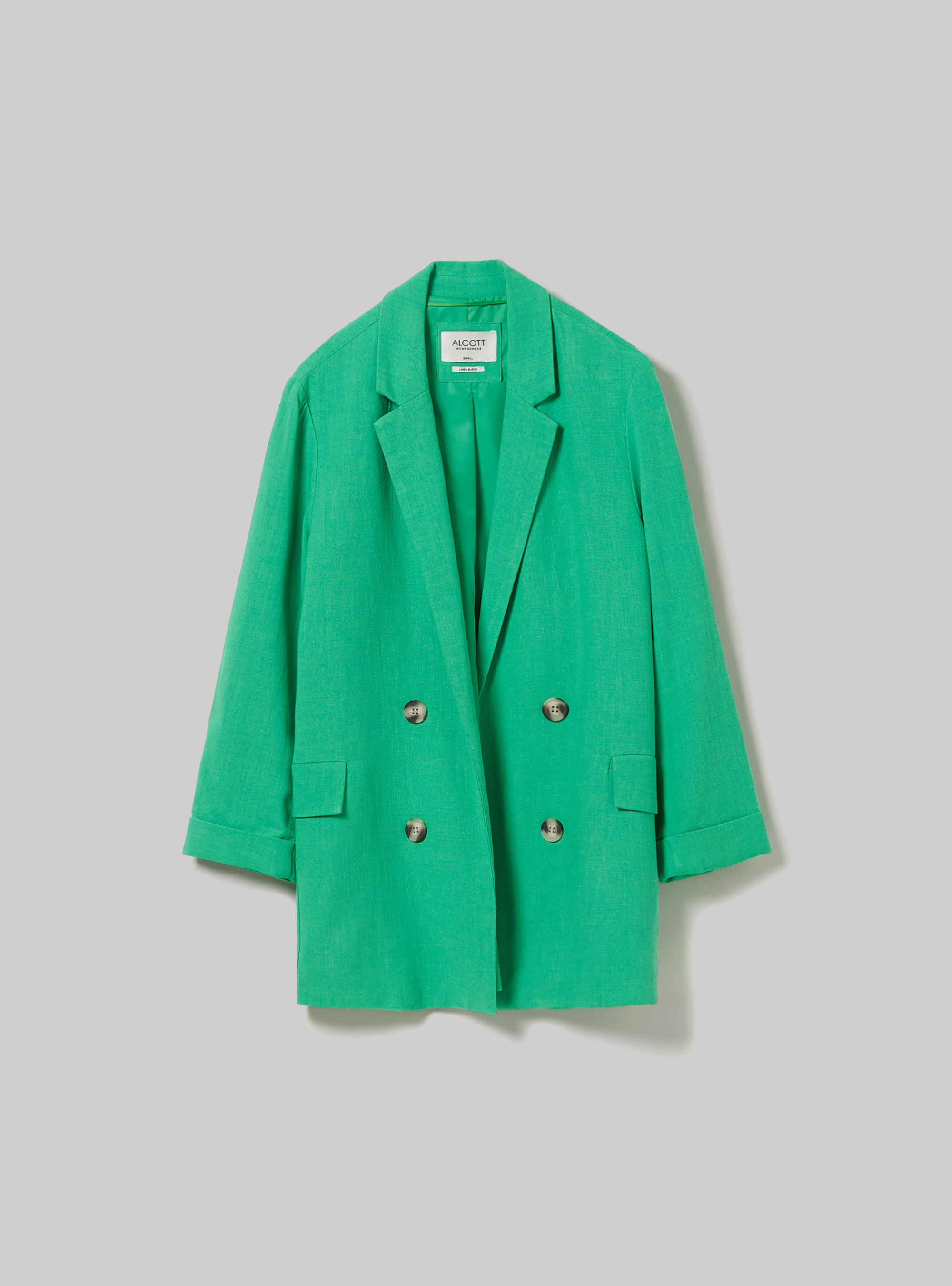 Blazer doppiopetto in misto lino, GN3 GREEN LIGHT