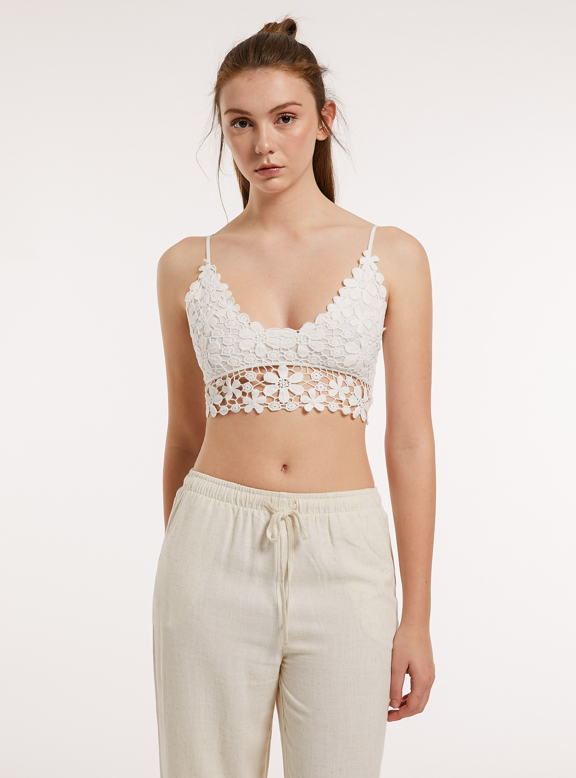 Macramé cropped top, WH1 OFF WHITE