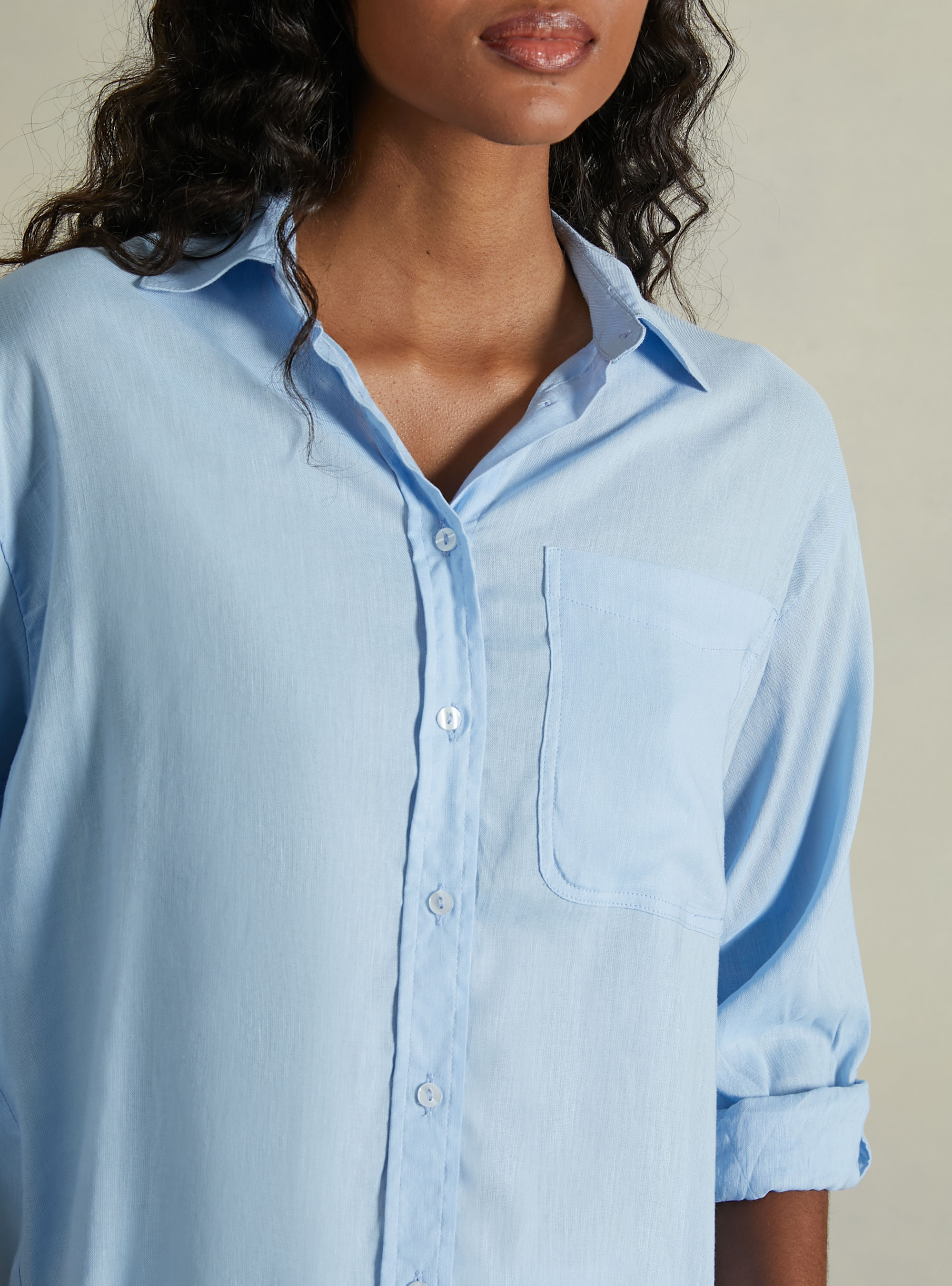 Linen blend shirt with breast pocket, AZ3 AZURRE LIGHT