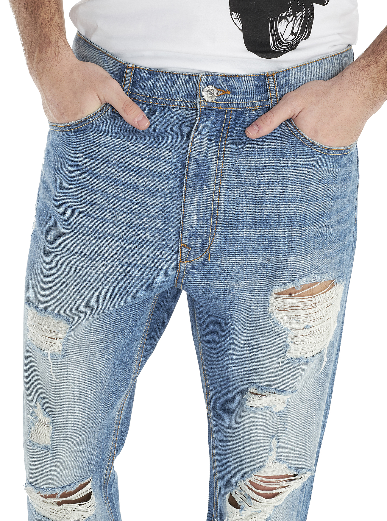 Denim carrot fit con rotture, BLUE