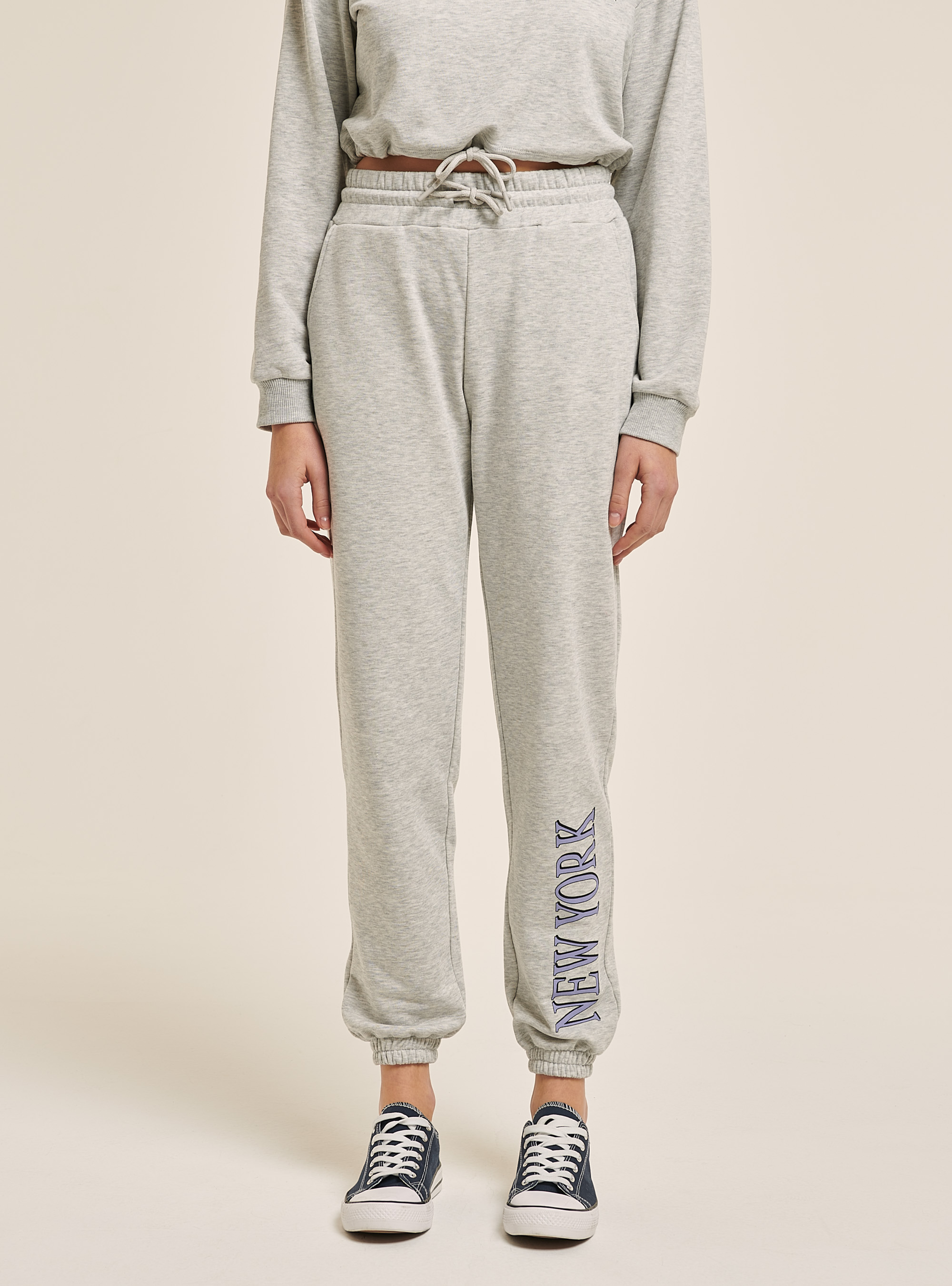 Pantalon jogger avec impression lettering sur la jambe, C148 ICE MELANGE