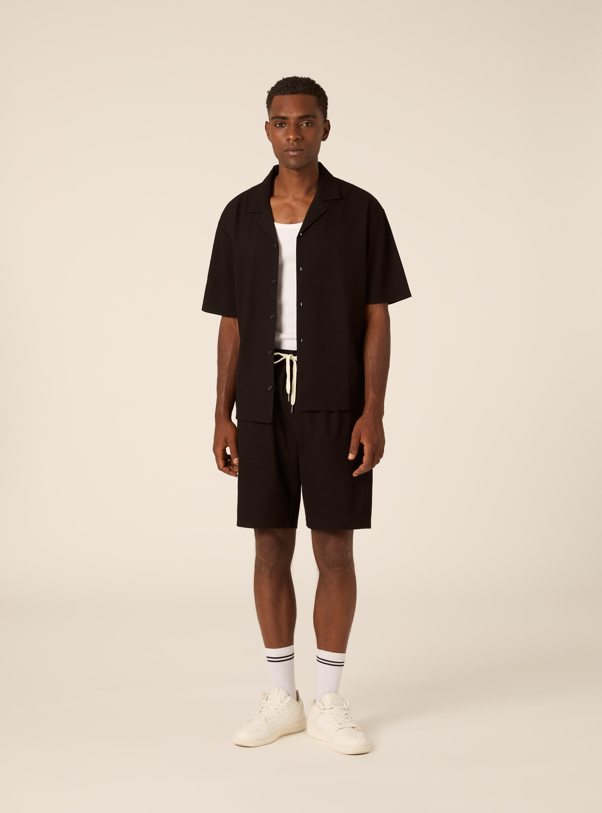 Bermuda con elastico in vita  in maglia a coste, BK1 BLACK