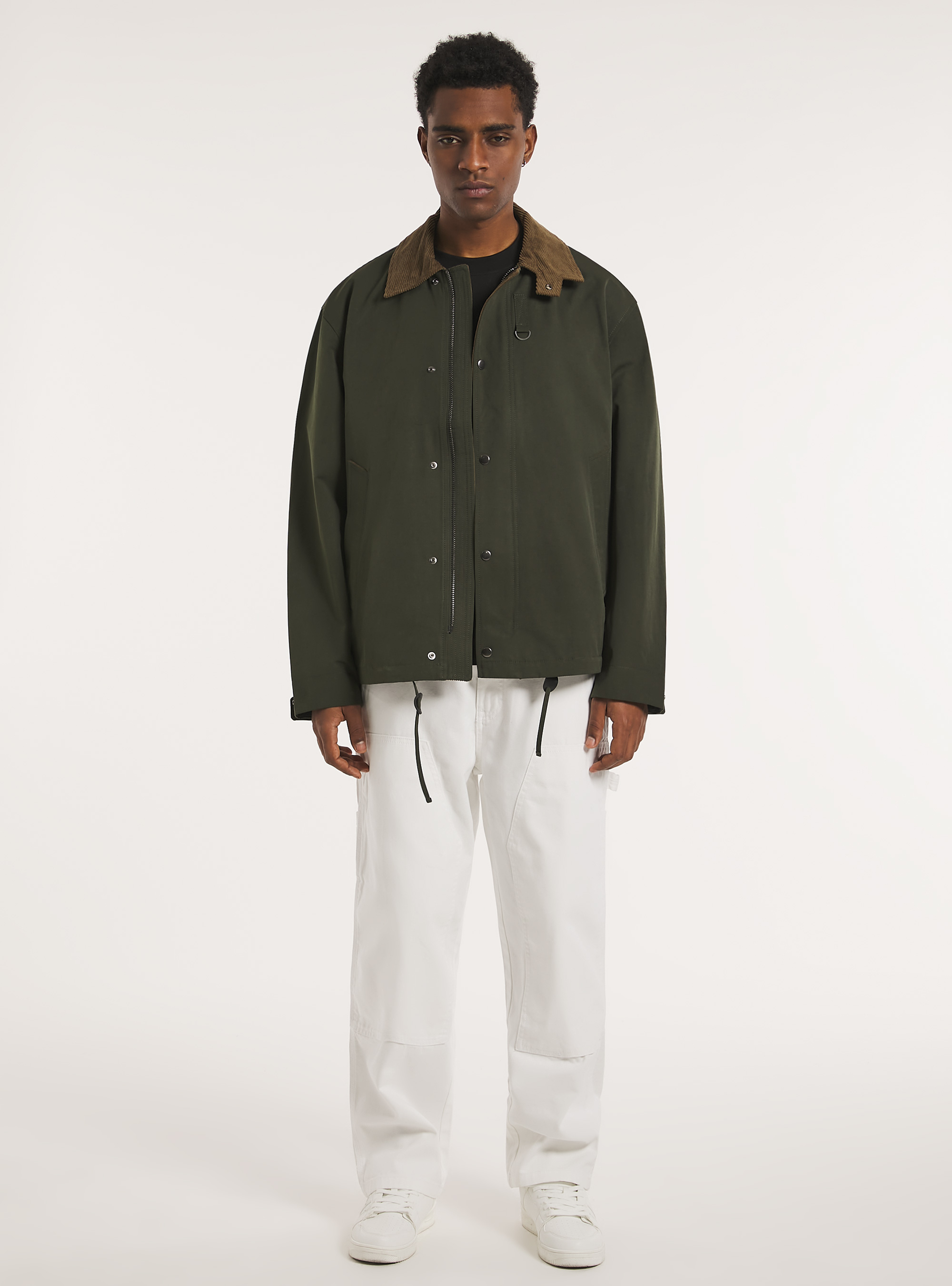 Waxed canvas jacket with ribbed collar, KY1 KAKY DARK