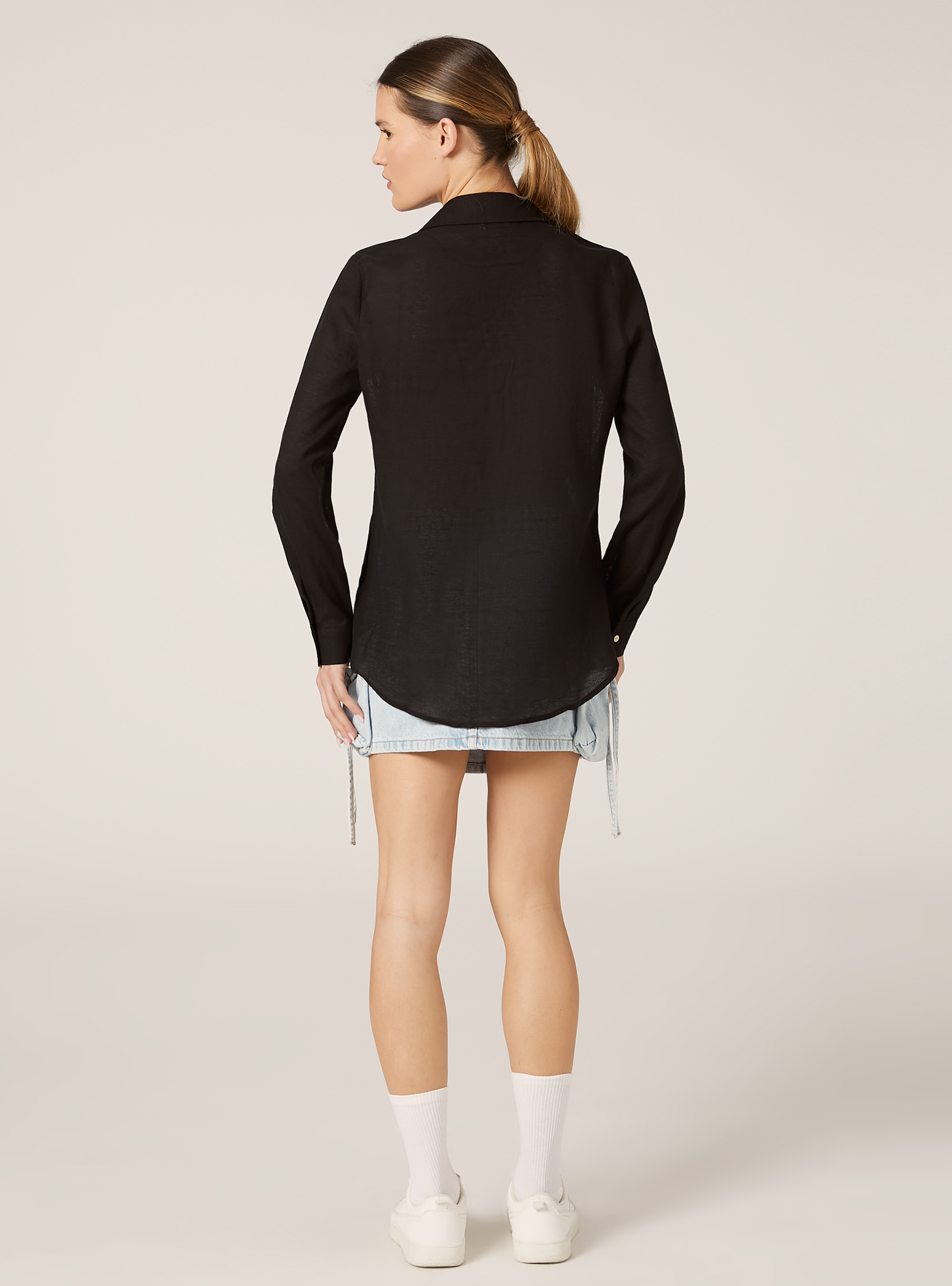 Linen blend blouse, BK1 BLACK
