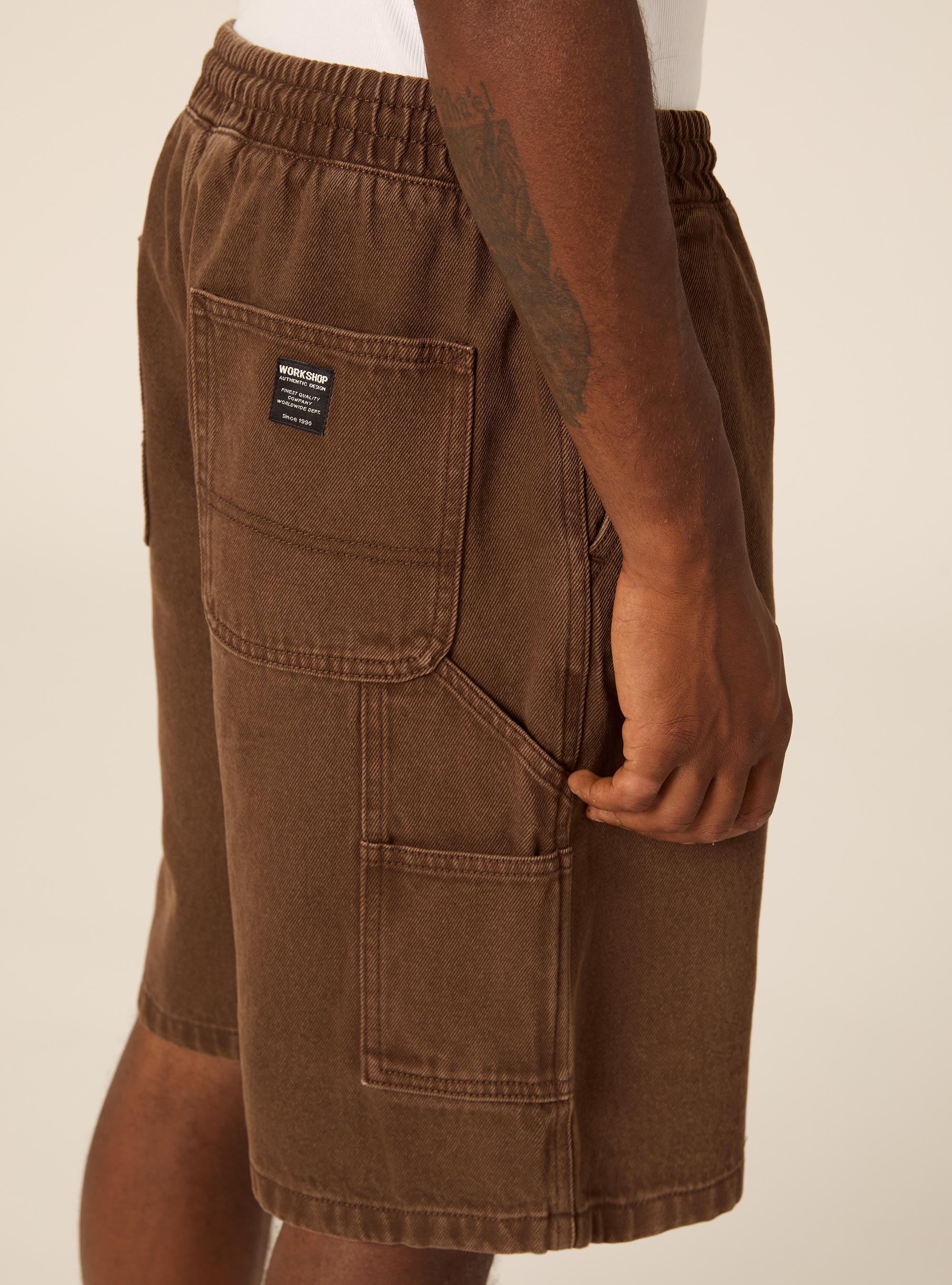 Bermuda carpenter con elastico in vita in twill, BR2 BROWN MEDIUM