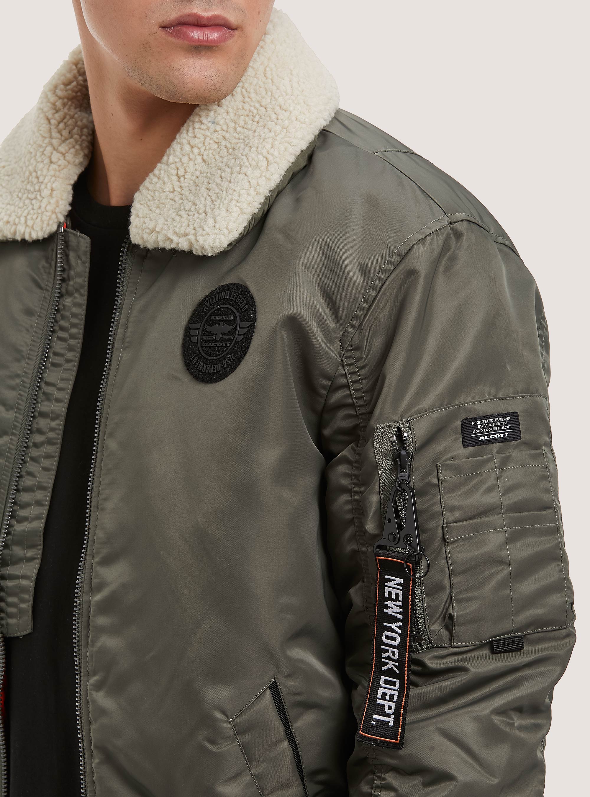 Bomber jacket with fur collar, KAKI