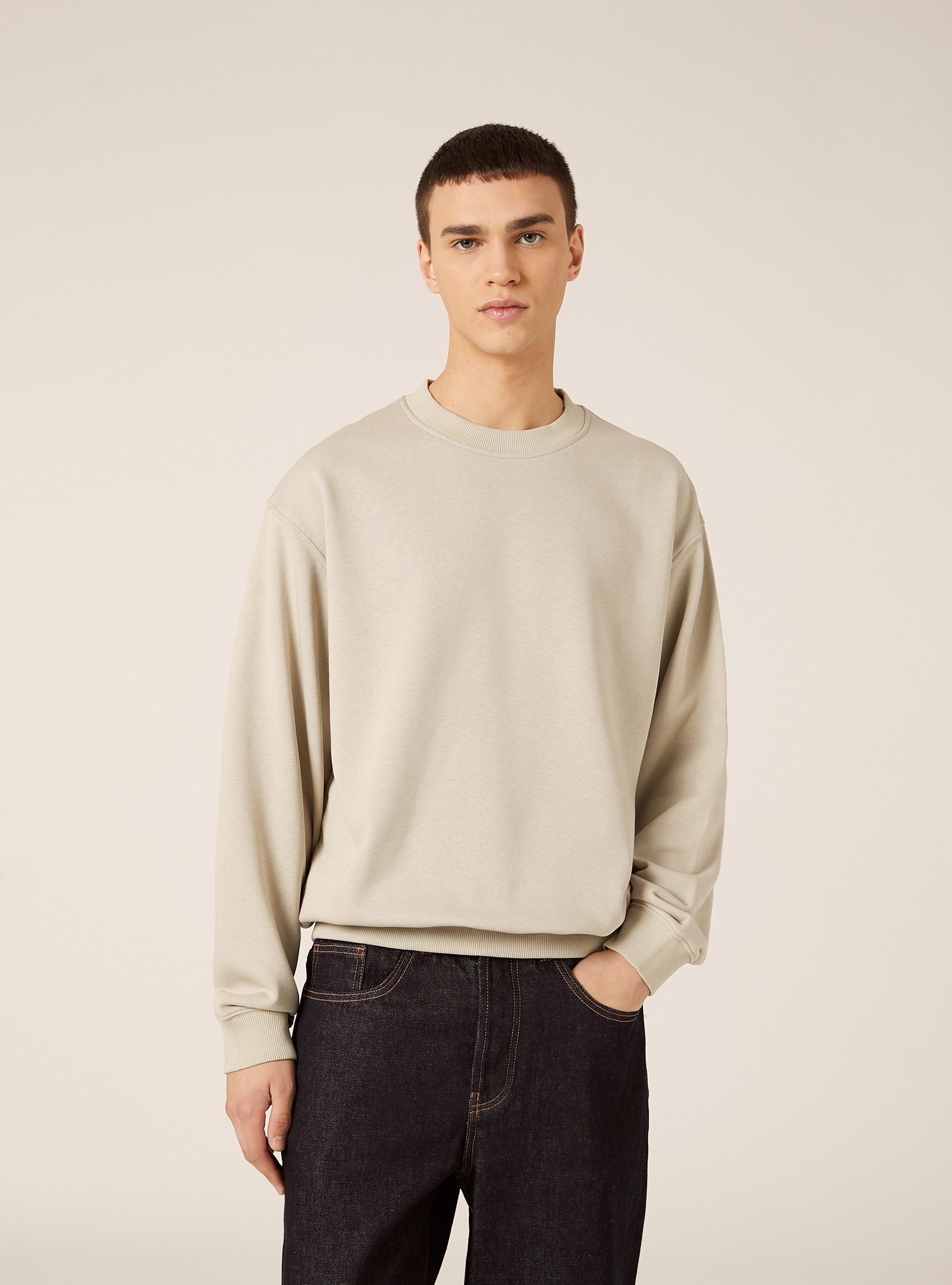 Felpa girocollo basica boxy fit, BG1 BEIGE DARK