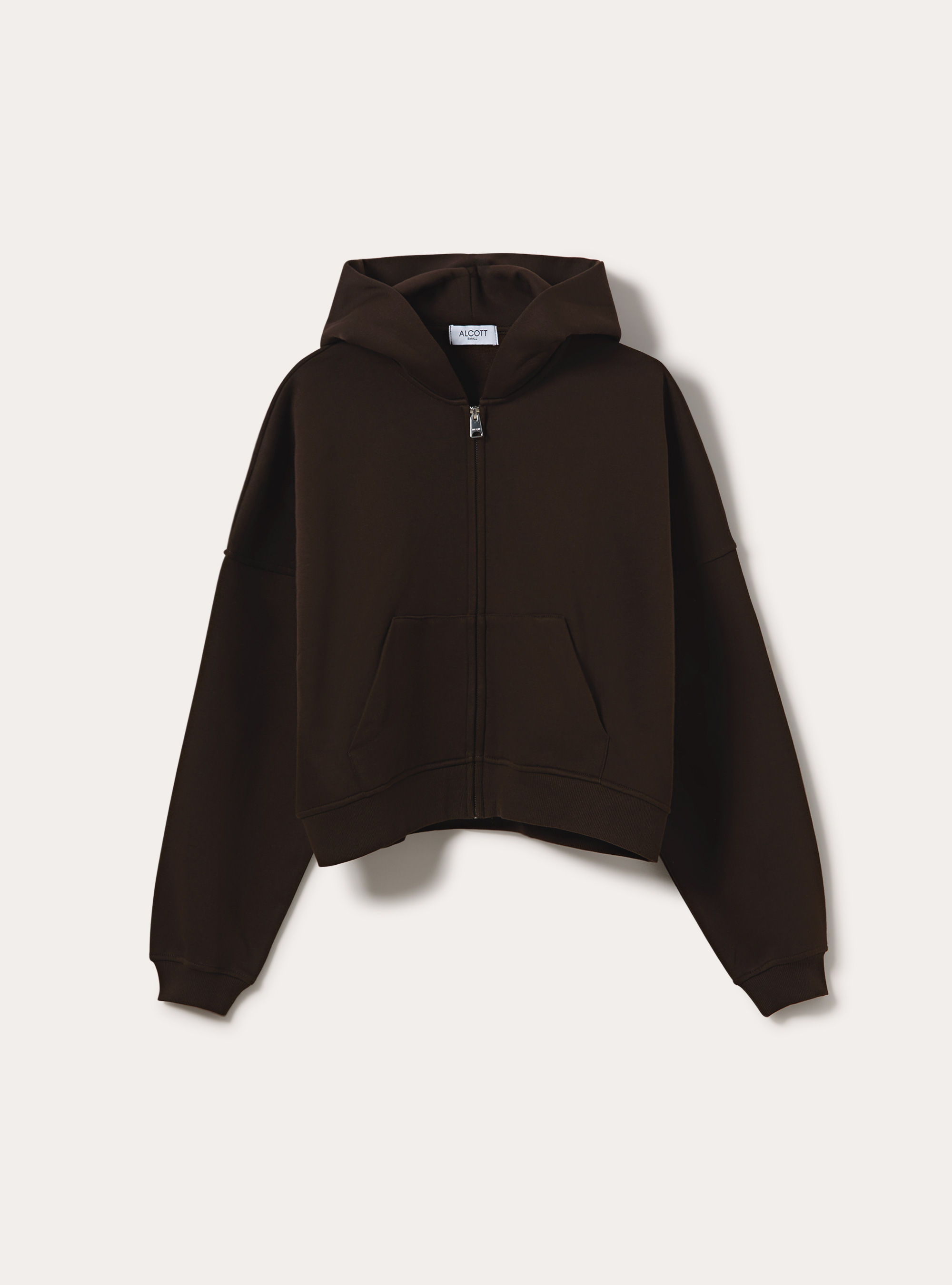 Sudadera corta con capucha y cremallera, BR1 BROWN DARK