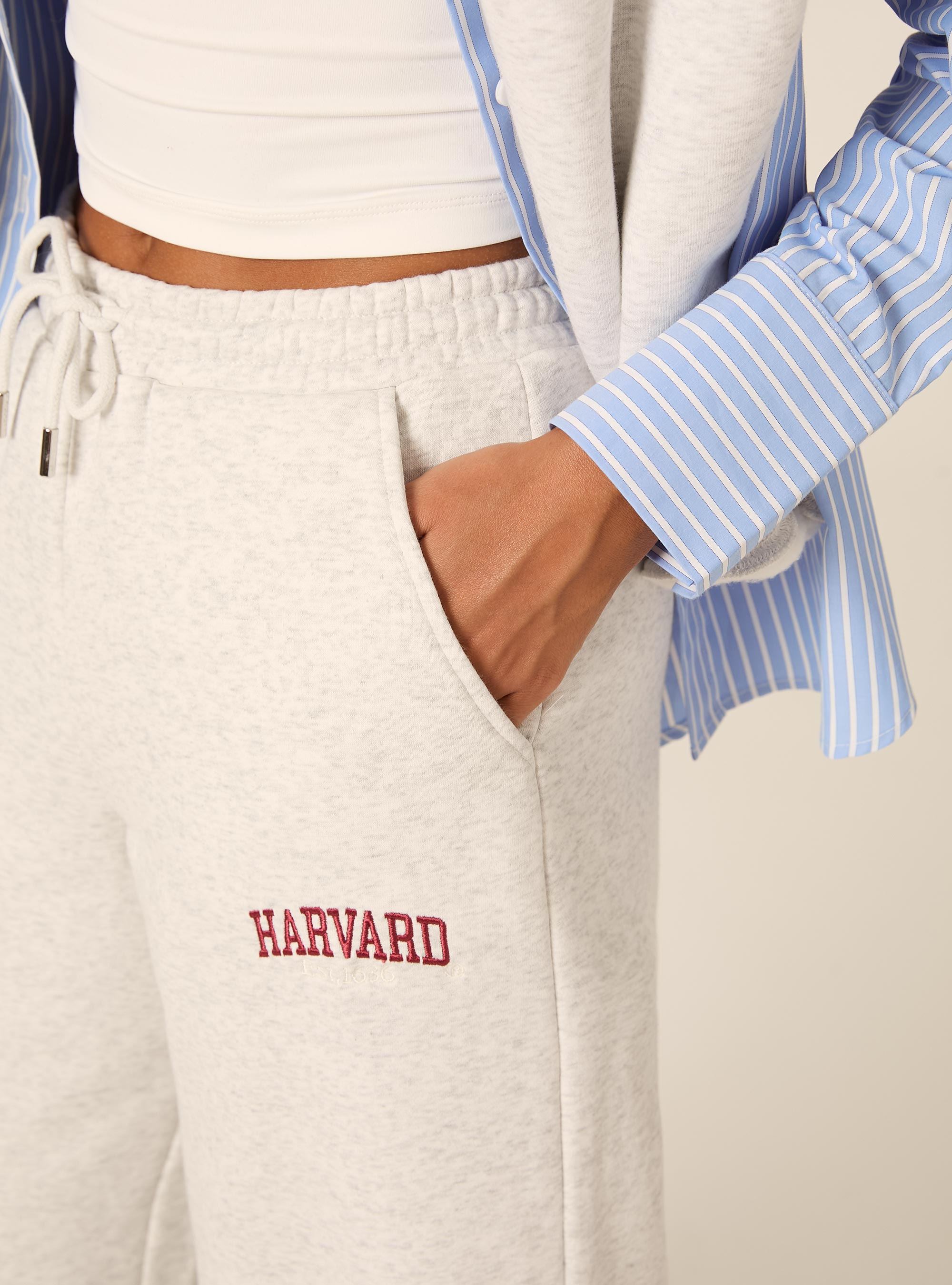 Pantaloni wide leg licenza harvard, GRIGIO CHIARO MELANGE