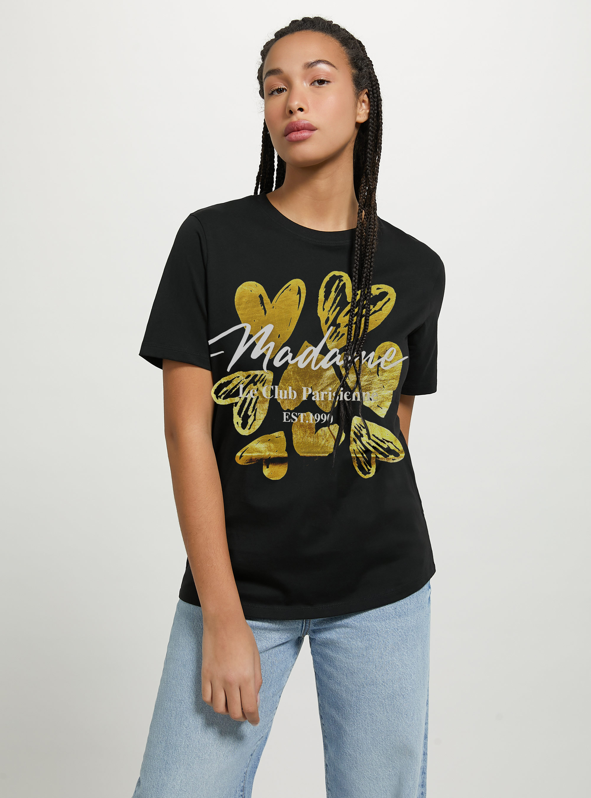 Maglietta con stampa frontale, BK1 BLACK