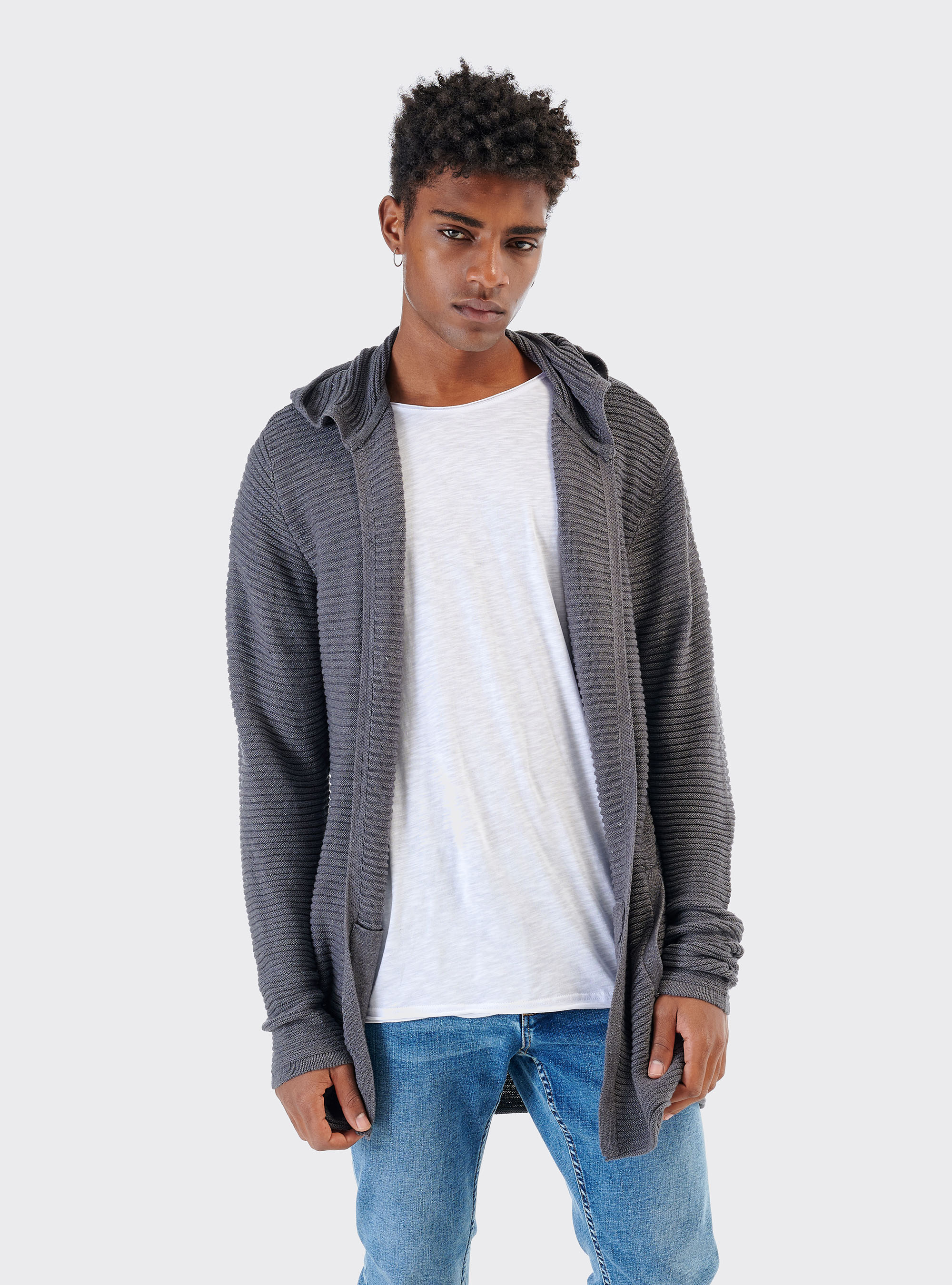 OPEN PULLOVER, DARK GREY MELANGE