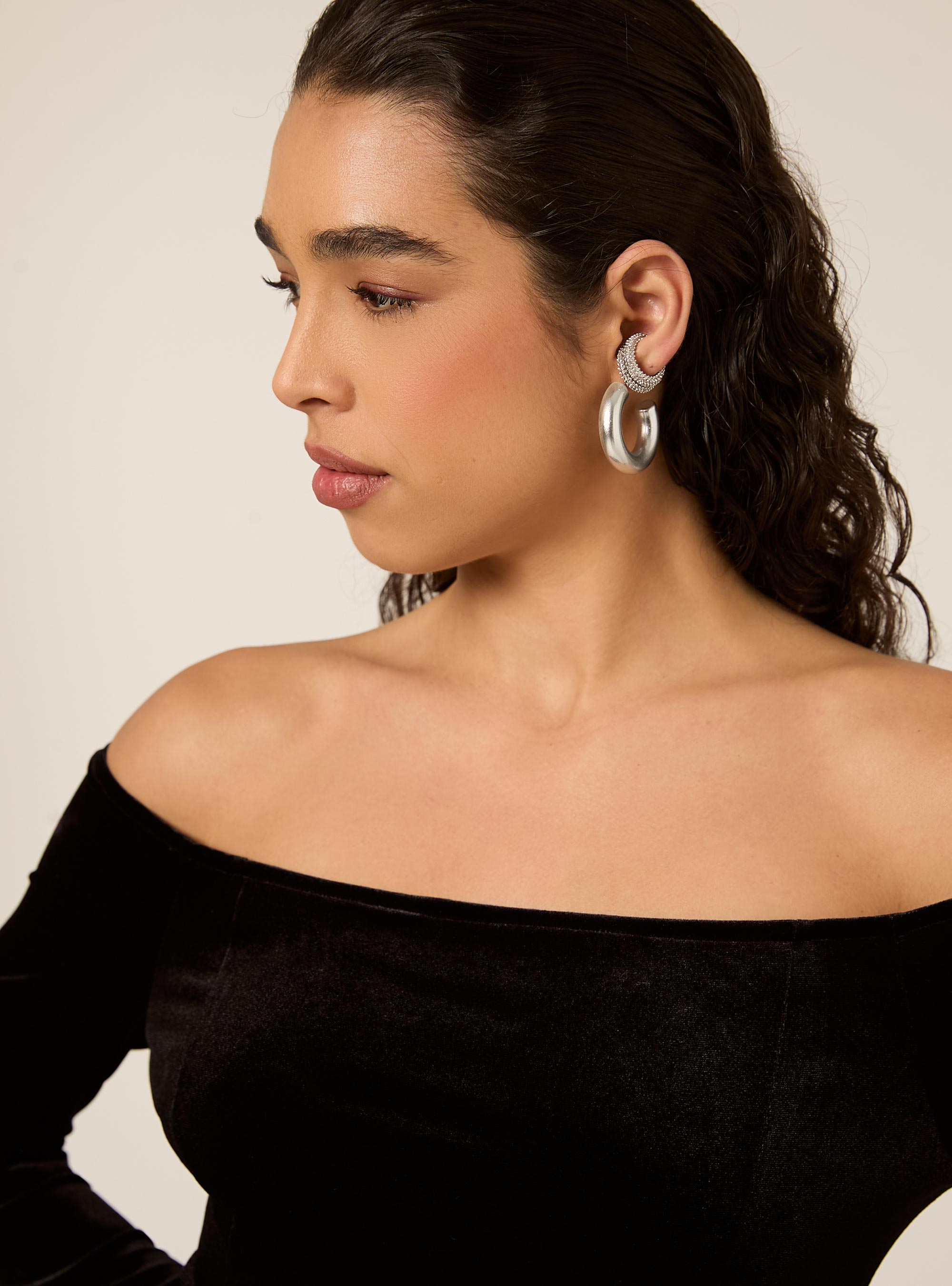 Abito in velluto svasato con spalle scoperte, BK1 BLACK