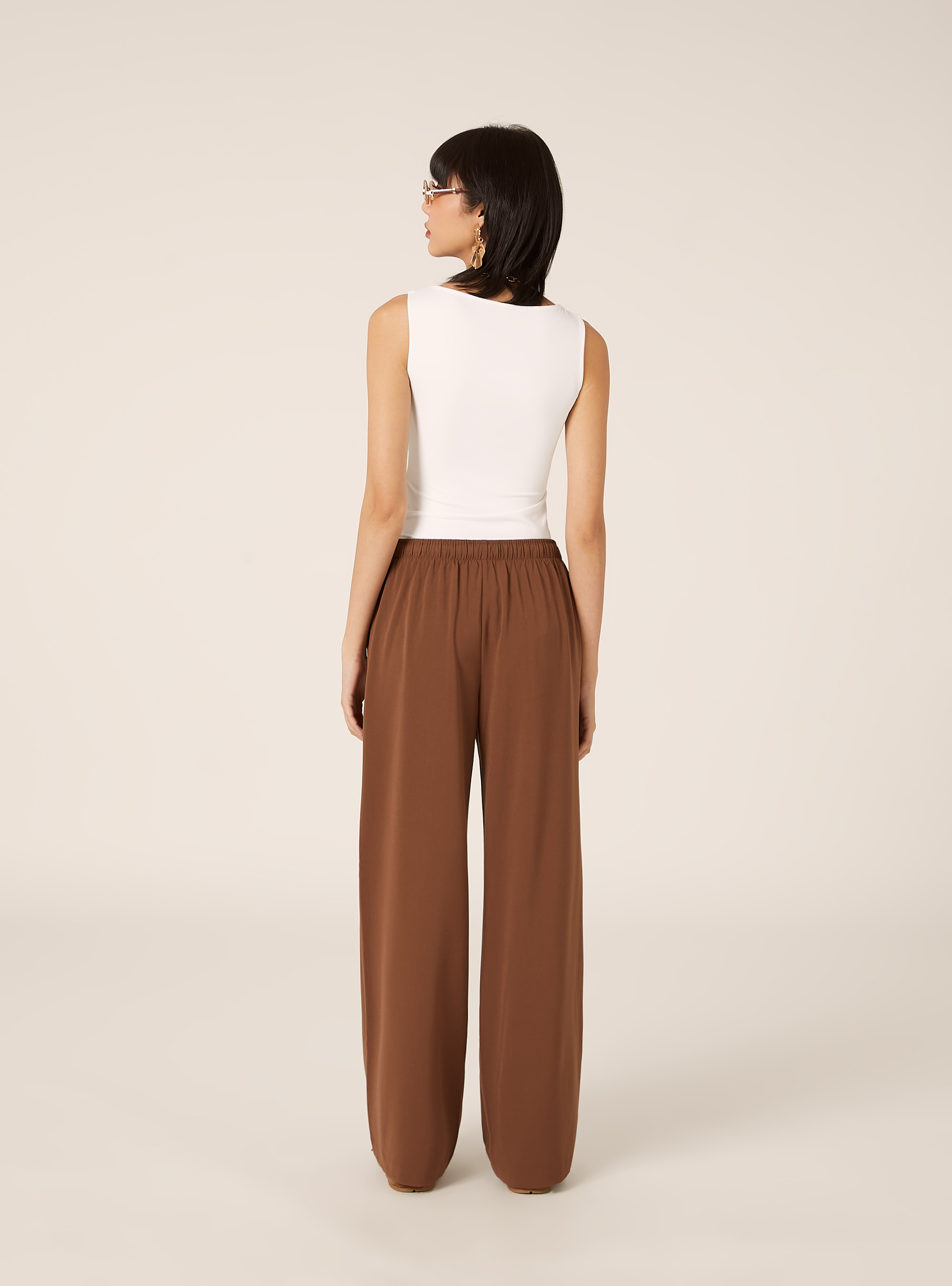 Pantaloni a gamba larga con coulisse, BR2 BROWN MEDIUM