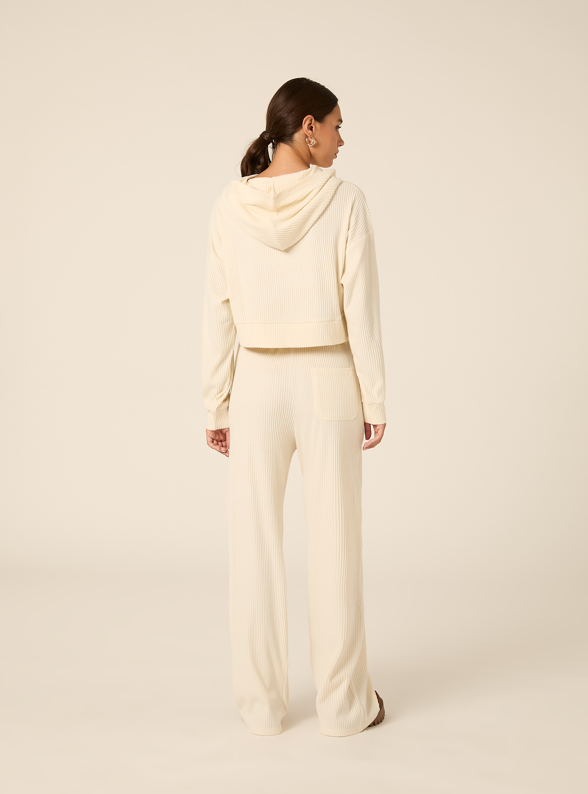 Jogger wide leg a coste, CR3 CREAM LIGHT