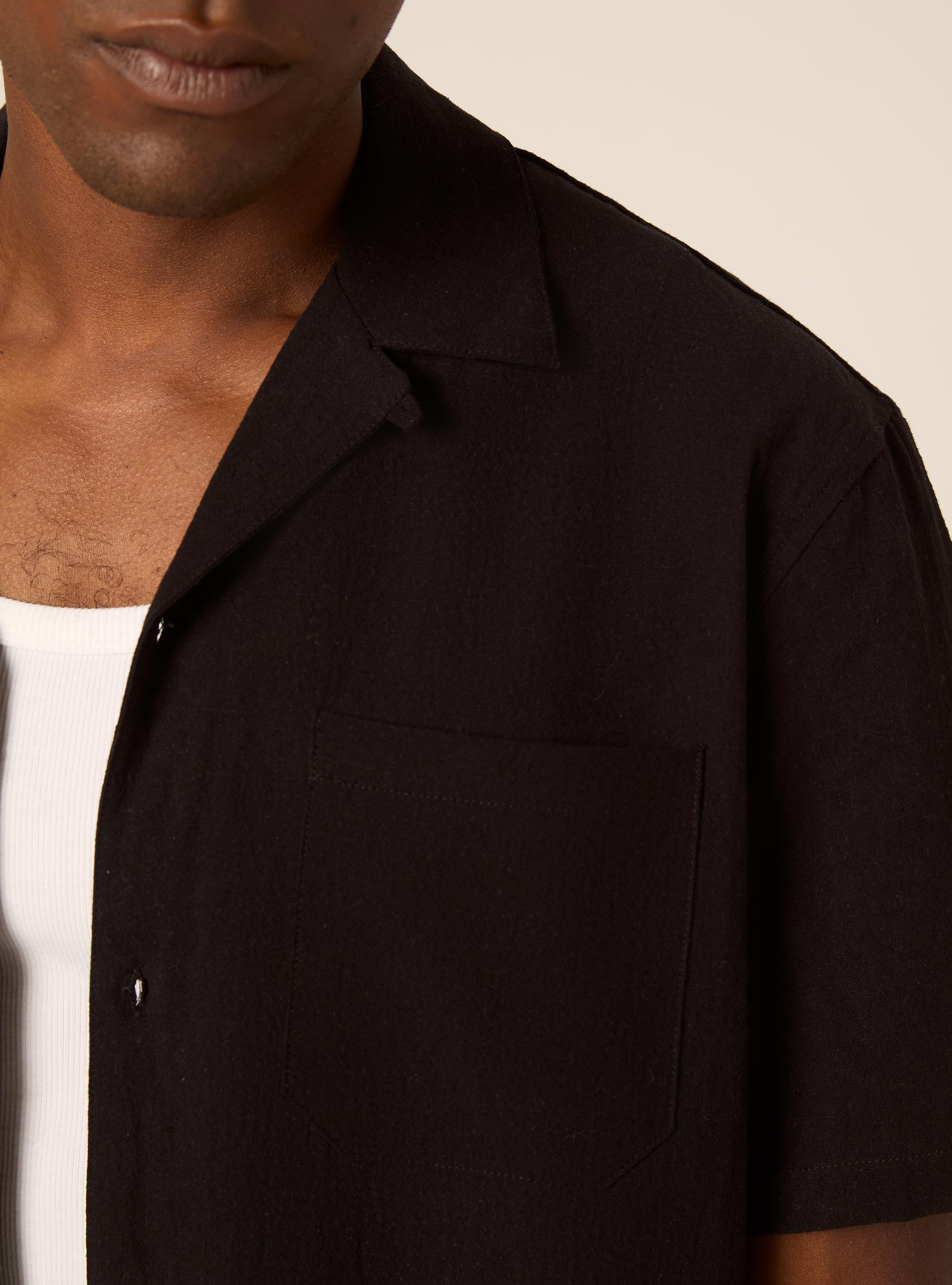 Camicia in misto lino, BK1 BLACK