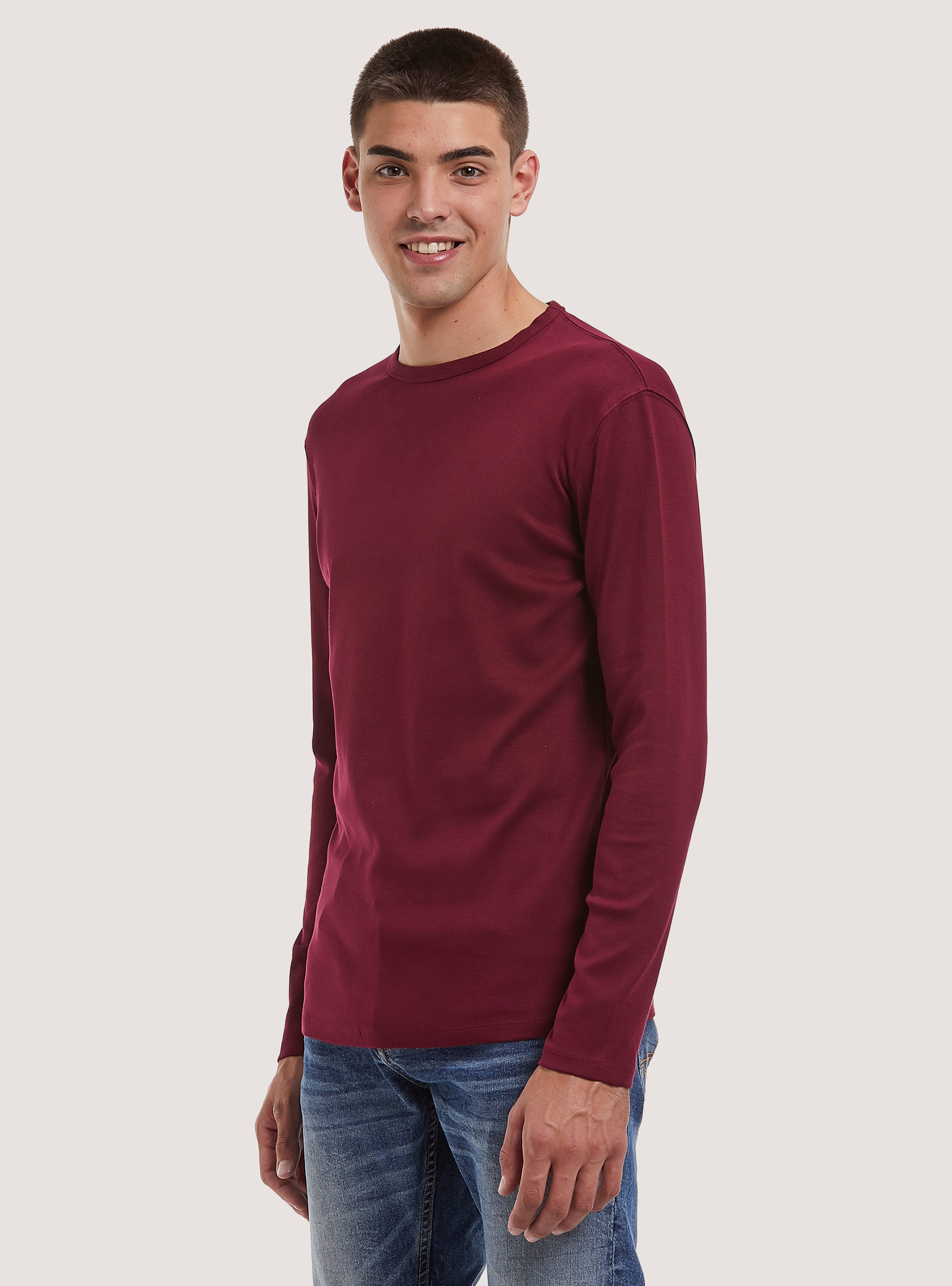 Long-sleeved cotton T-shirt, BO2 BORDEAUX MEDIUM