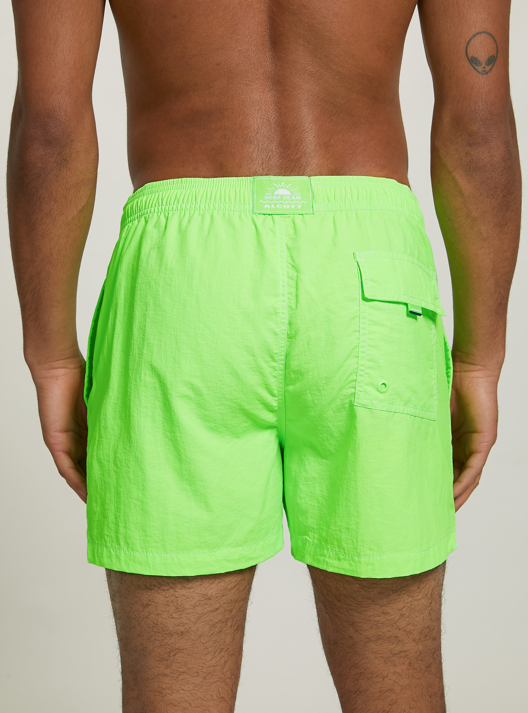 Costume tinta unita con ricamo e tasca sul retro, FGN3 FLUO LIGHT GREEN