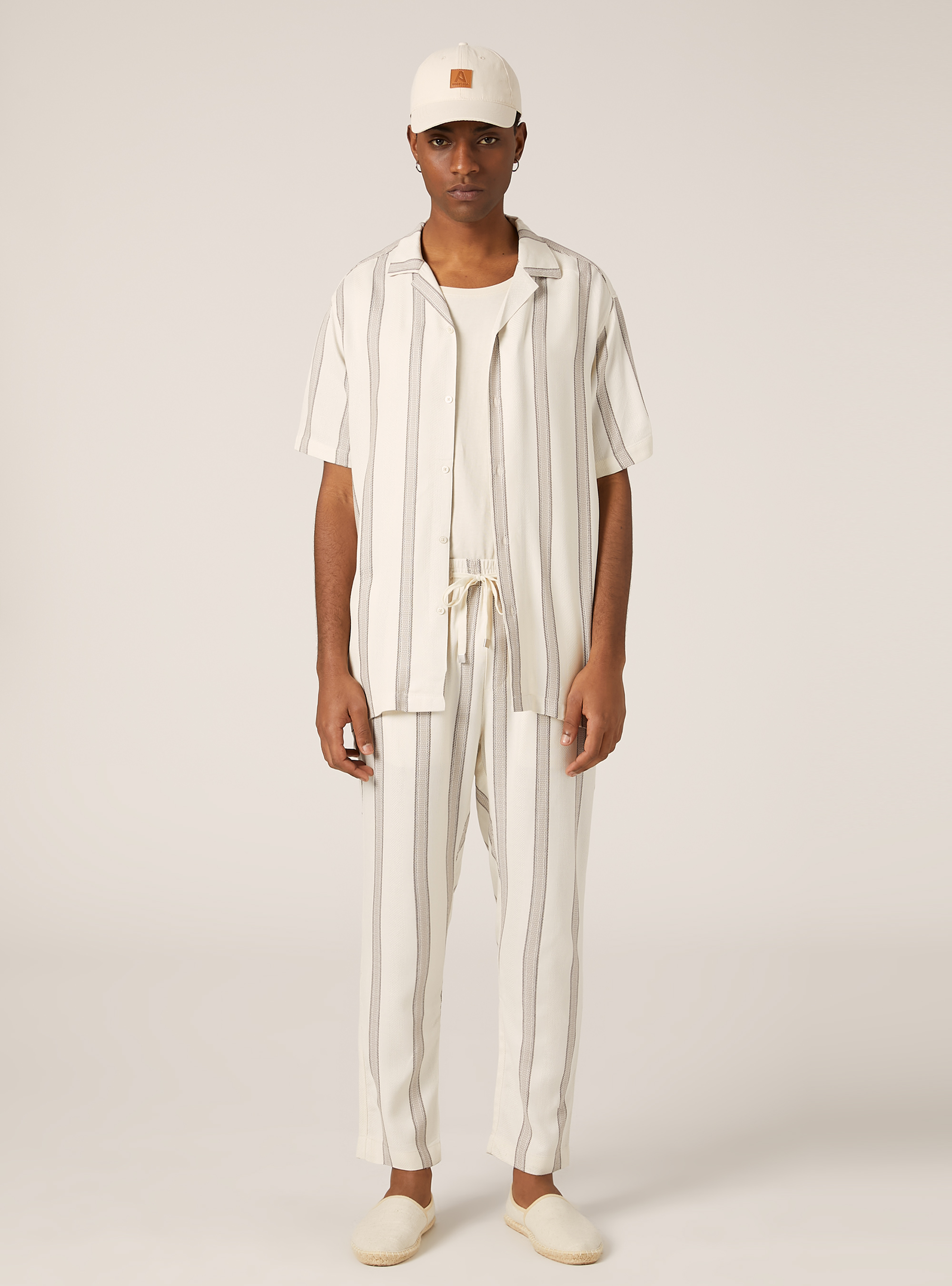 Pantalón de rayas con textura, CR3 CREAM LIGHT